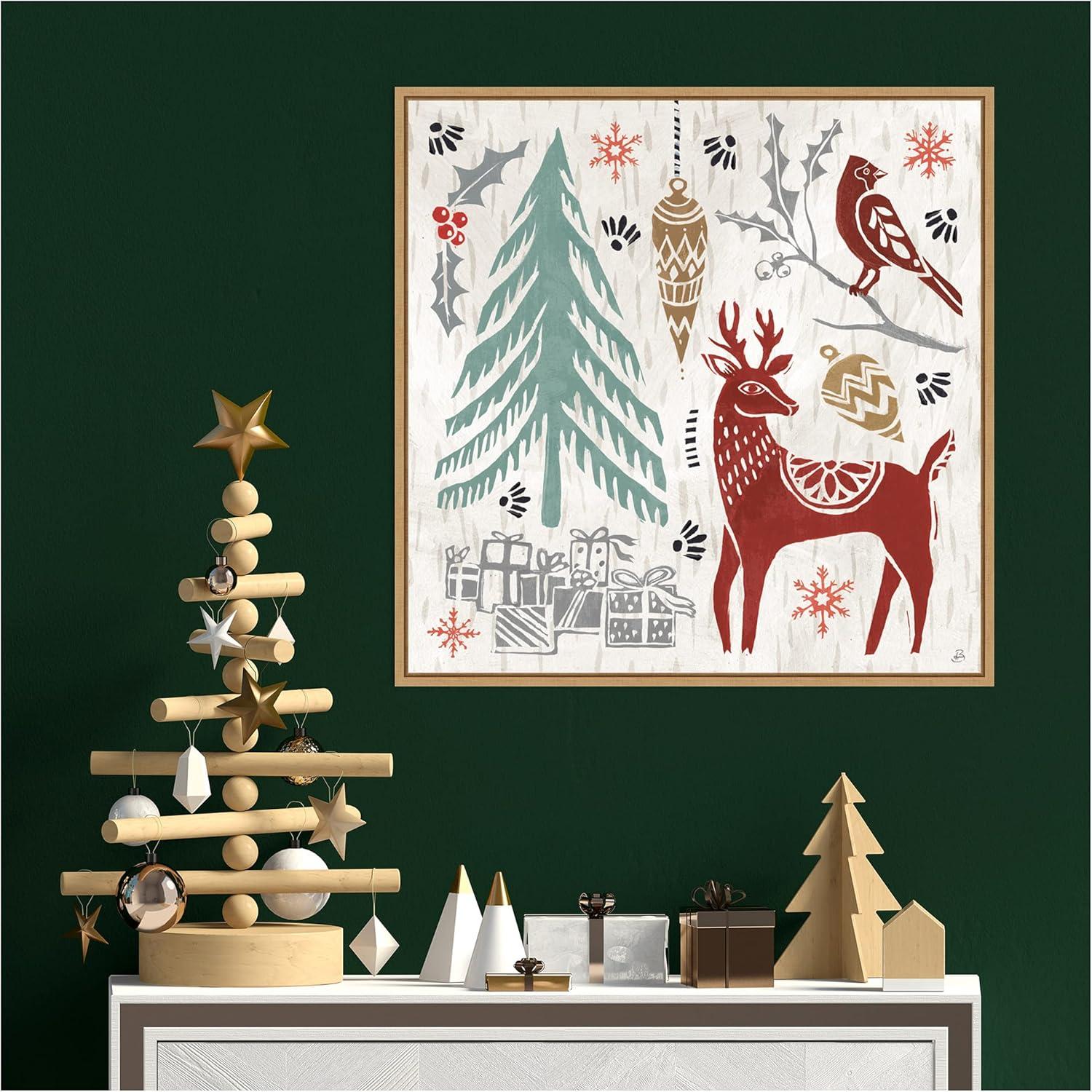 Festive Christmas Canvas Print with Maple Frame, 22" x 22"