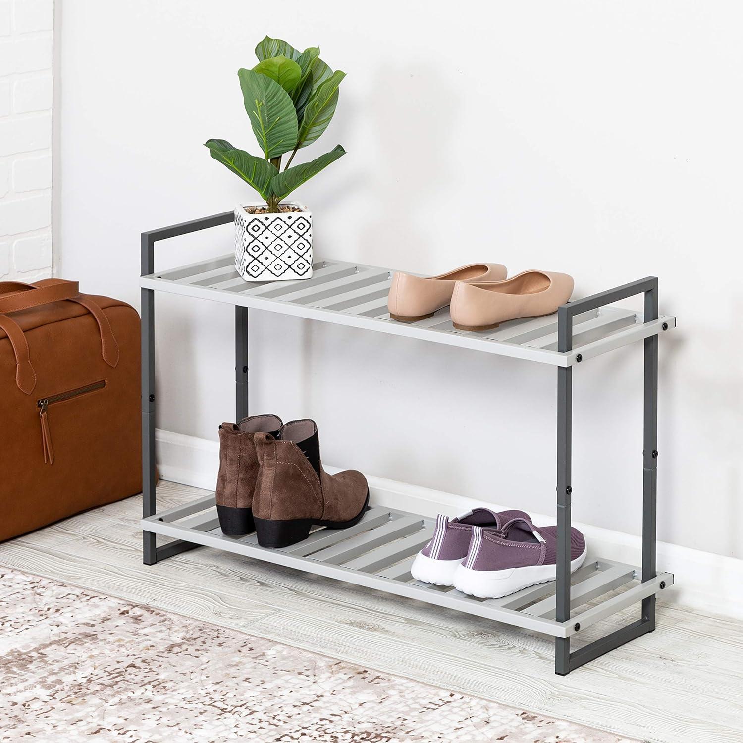 Honey-Can-Do 2-Tier Steel 6-Pair Shoe Rack, Gray Tones