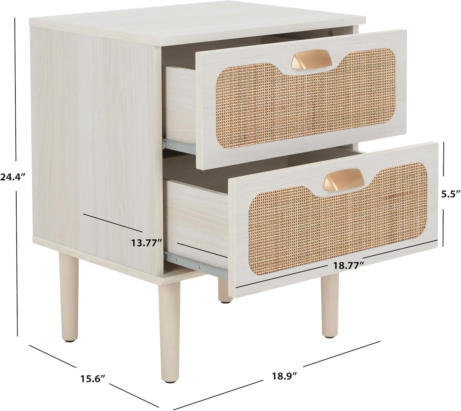 Irelia 2 Drawer Nightstand - Bleached White/Natural - Safavieh