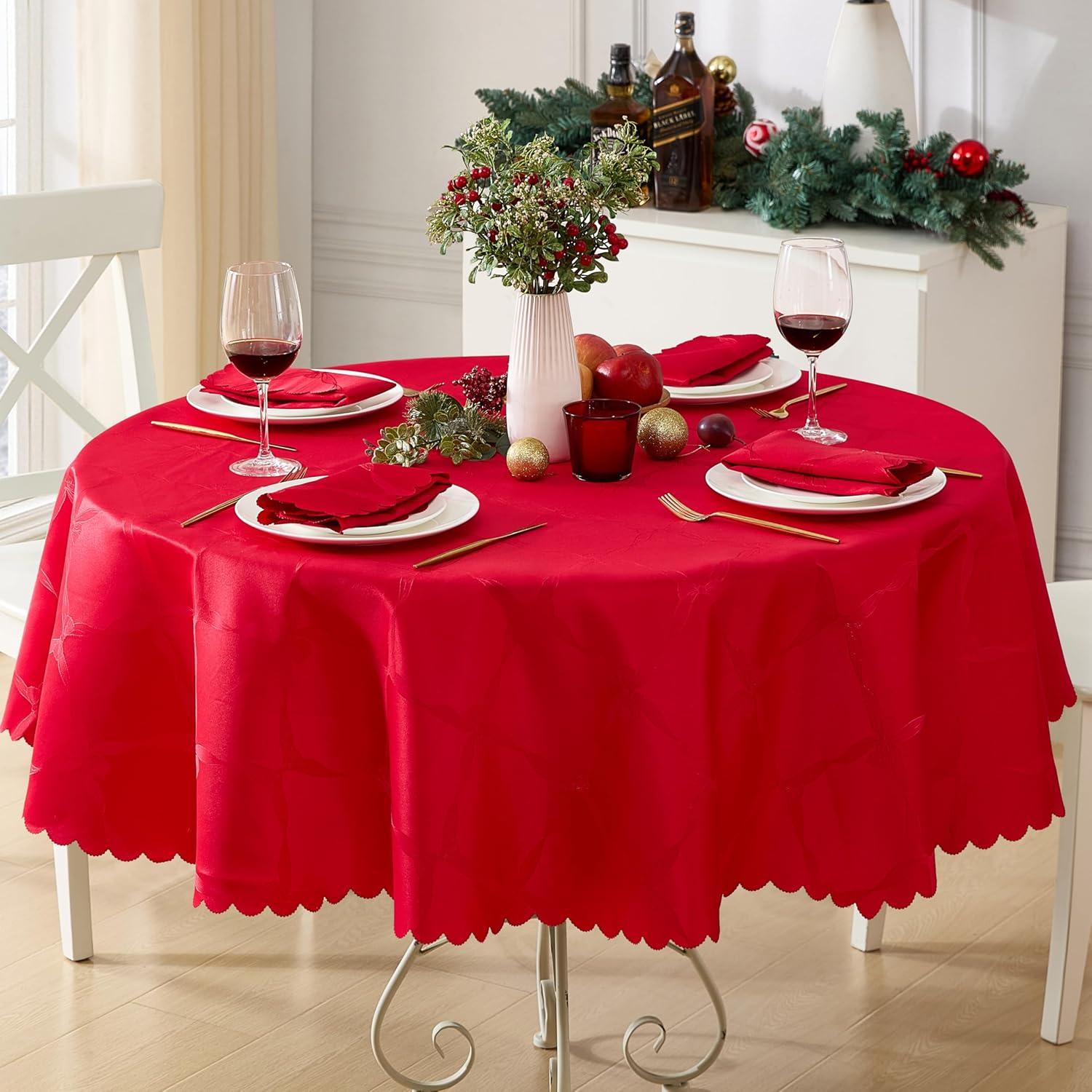 Christmas Holiday Red Ribbons and Bows Damask Set of 4 Fabric Napkins