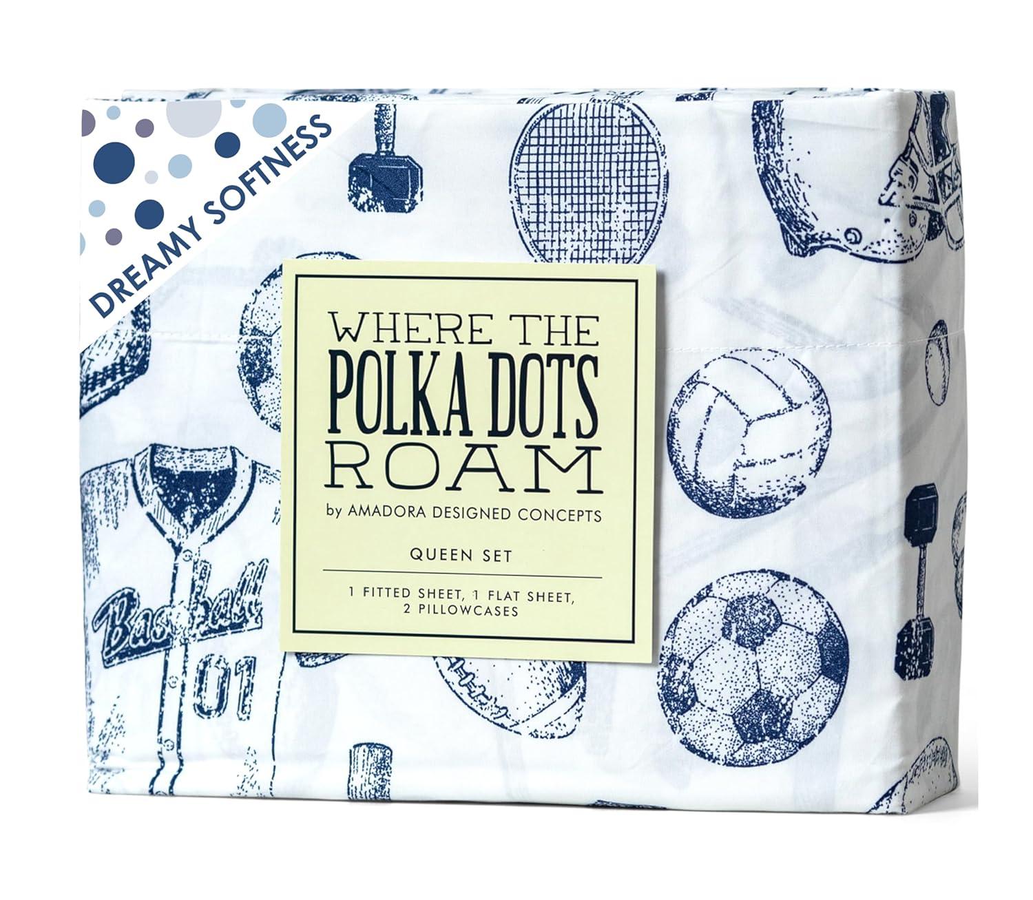Where the Polka Dots Roam Sports Classic Collection Sports Kids Sports Bedsheets Set, Super Soft Baseball, Football, Soccer Themed Bedsheets