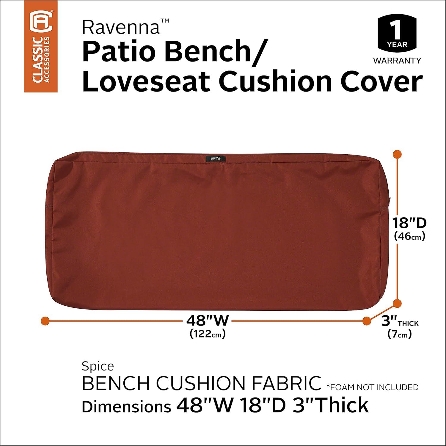 Classic Accessories Ravenna Water-Resistant Patio Bench/Settee Cushion Cover, 48 x 18 x 3 inch, Spice