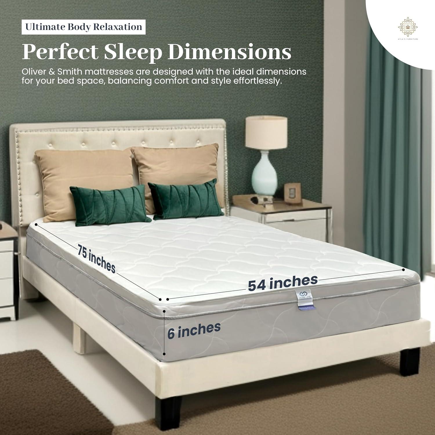 Full Size Mattress - 6 Inch Comfort Foam & Spring Hybrid Mattress - Euro Top - Medium Firm - Oliver & Smith