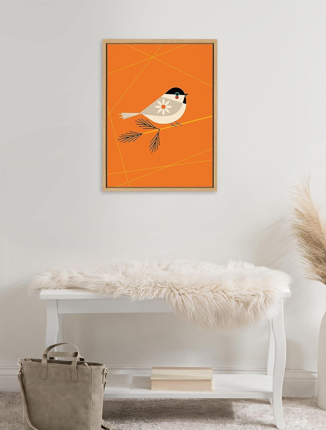 Kate & Laurel All Things Decor 18"x24" Sylvie Black-Capped Chickadee Art by Amber Leaders: Mid-Century Modern, Framed, Vertical