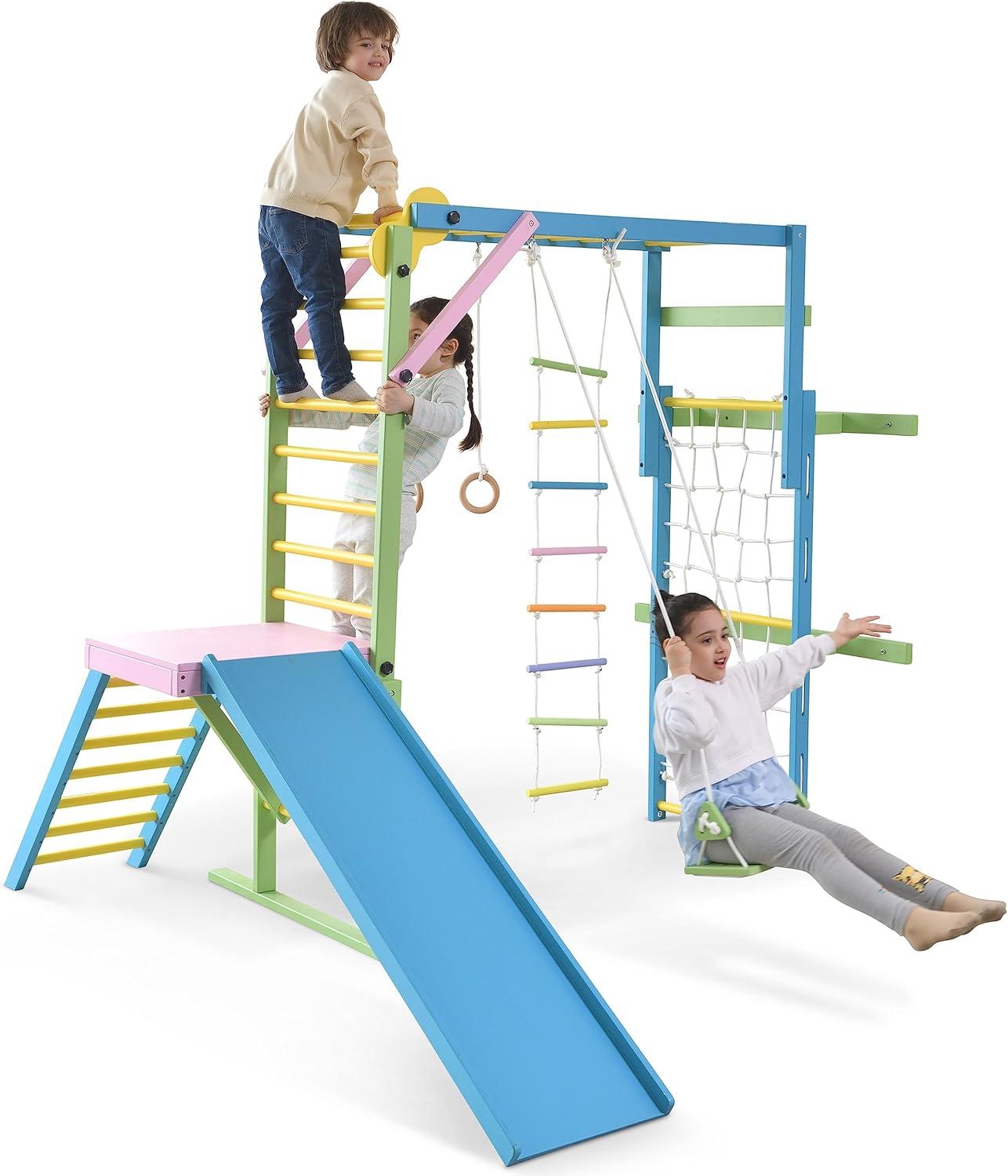Avenlur Grove - Wood indoor 8-in-1 Wall Jungle Gym, Color