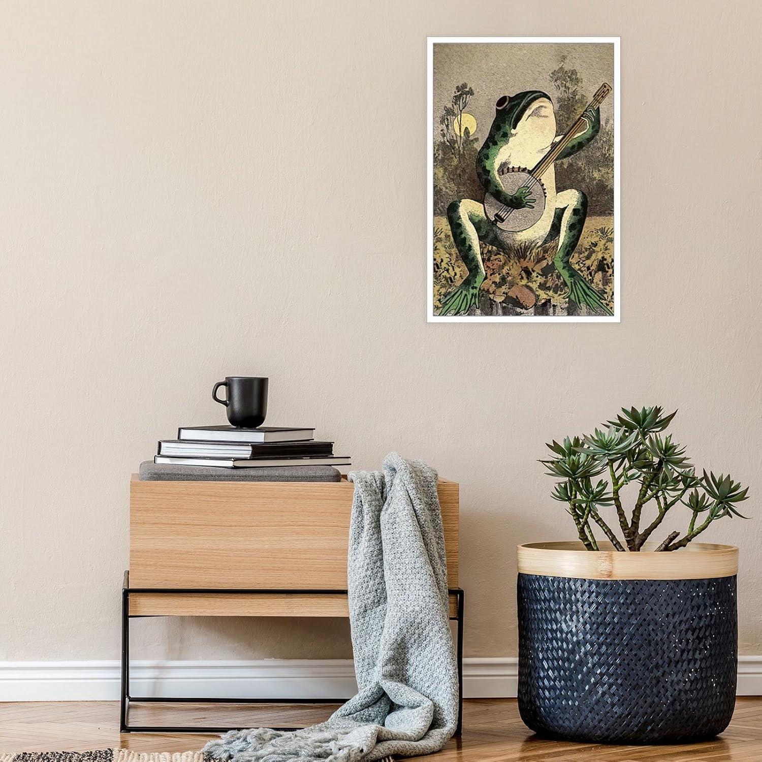 JEUXUS Vintage Banjo Frog Art Poster Canvas Painting Creativity Poster and Print Wall Art Picture for Living Room Home Decoration