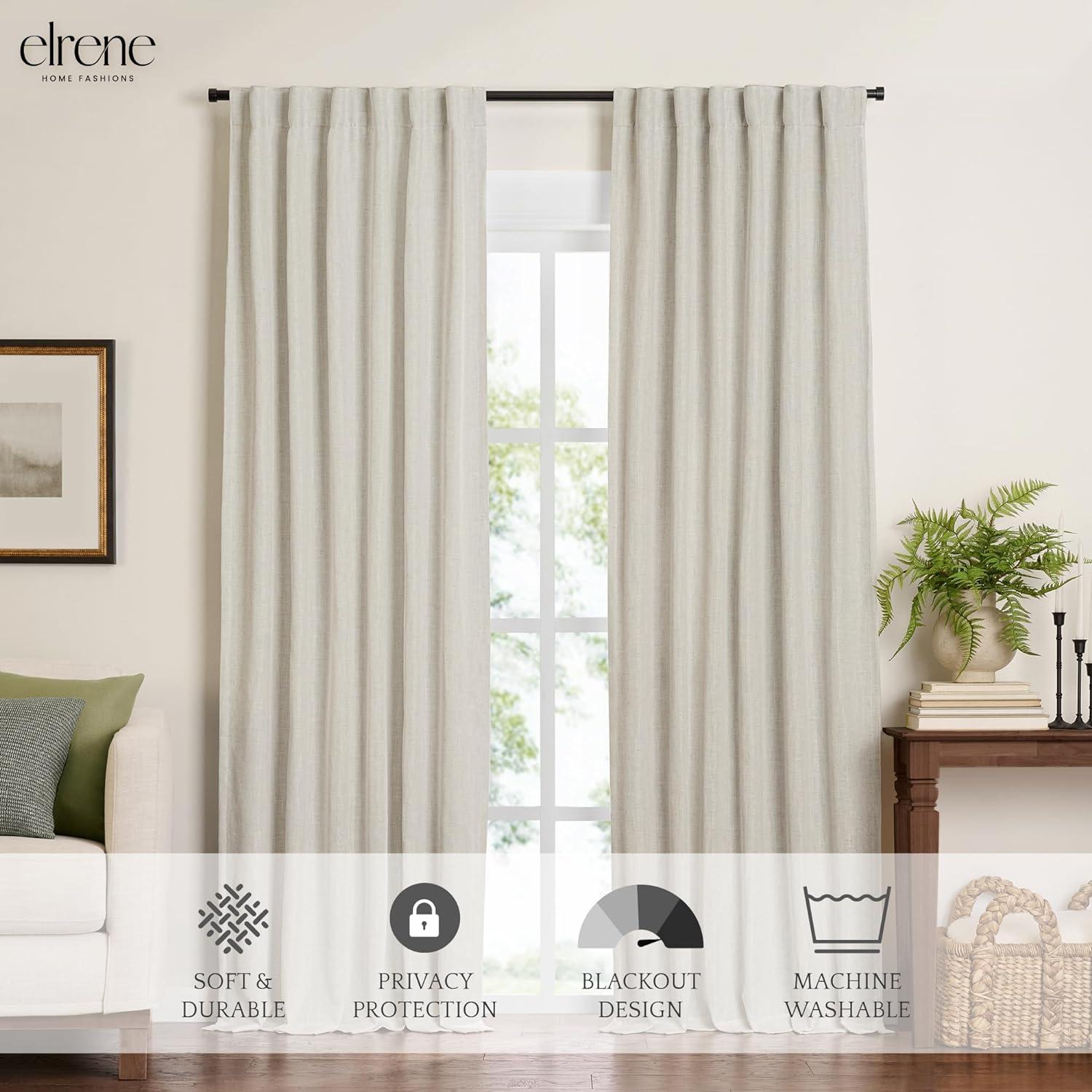 Gray Linen Blend Blackout Pleated Window Curtain Panel