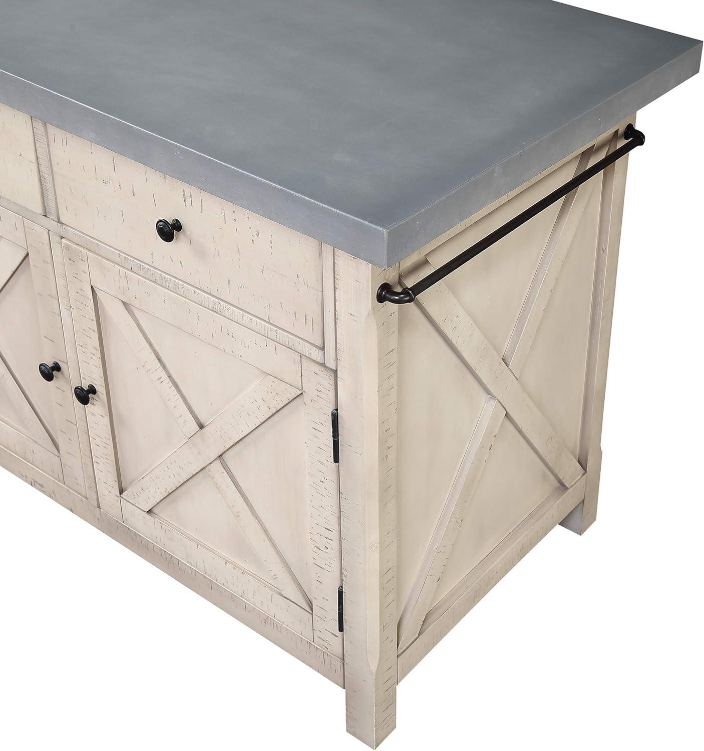 OSP Furniture Nashville Kitchen Island with Cement like Grey Top and 2 Stools