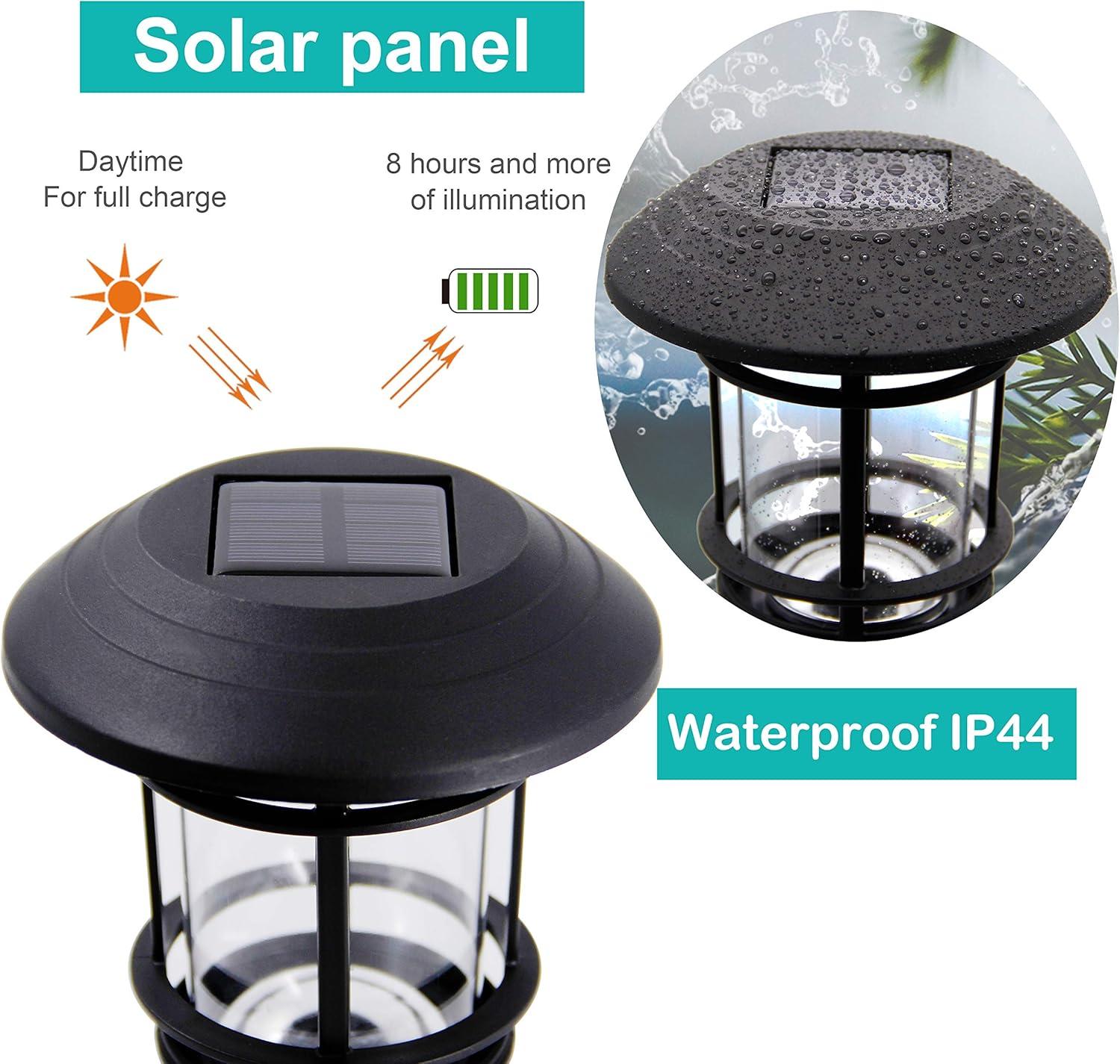 Black Solar Powered LED Pathway Lights with Warm White Glow, 6-Pack