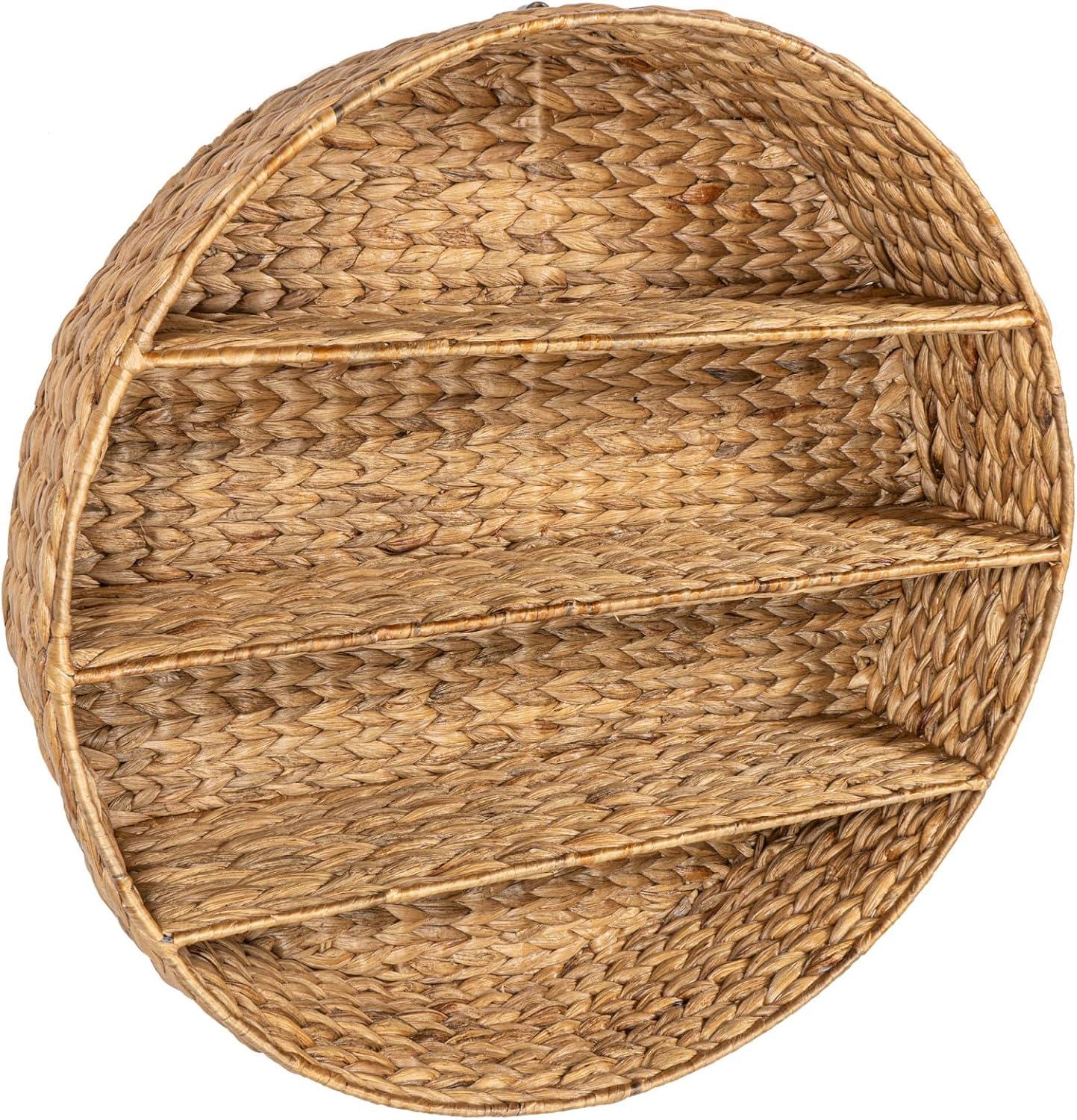 happimess Annulus 24.5" 3-Shelf Circular Handwoven Hyacinth Wall Rack, Natural