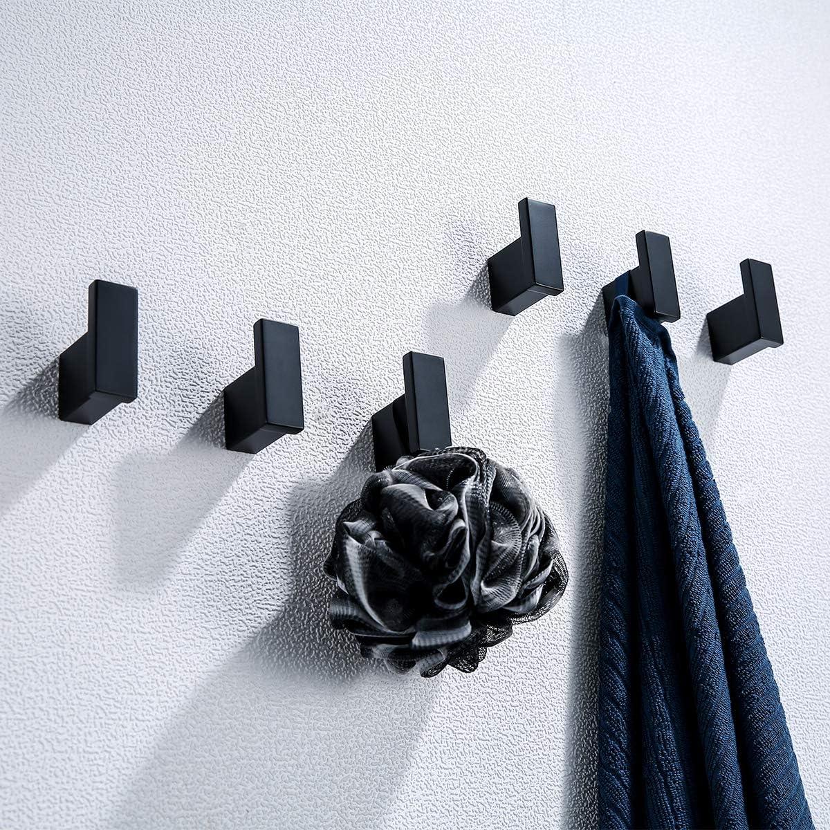 Matte Black Towel Bathrobe Hook Bathroom Hardware Accessories Coat Hook 304 Stainless Steel Bathroom Kitchen Modern Hotel Style Coat Rack Wall Mounted 2 Pack.
