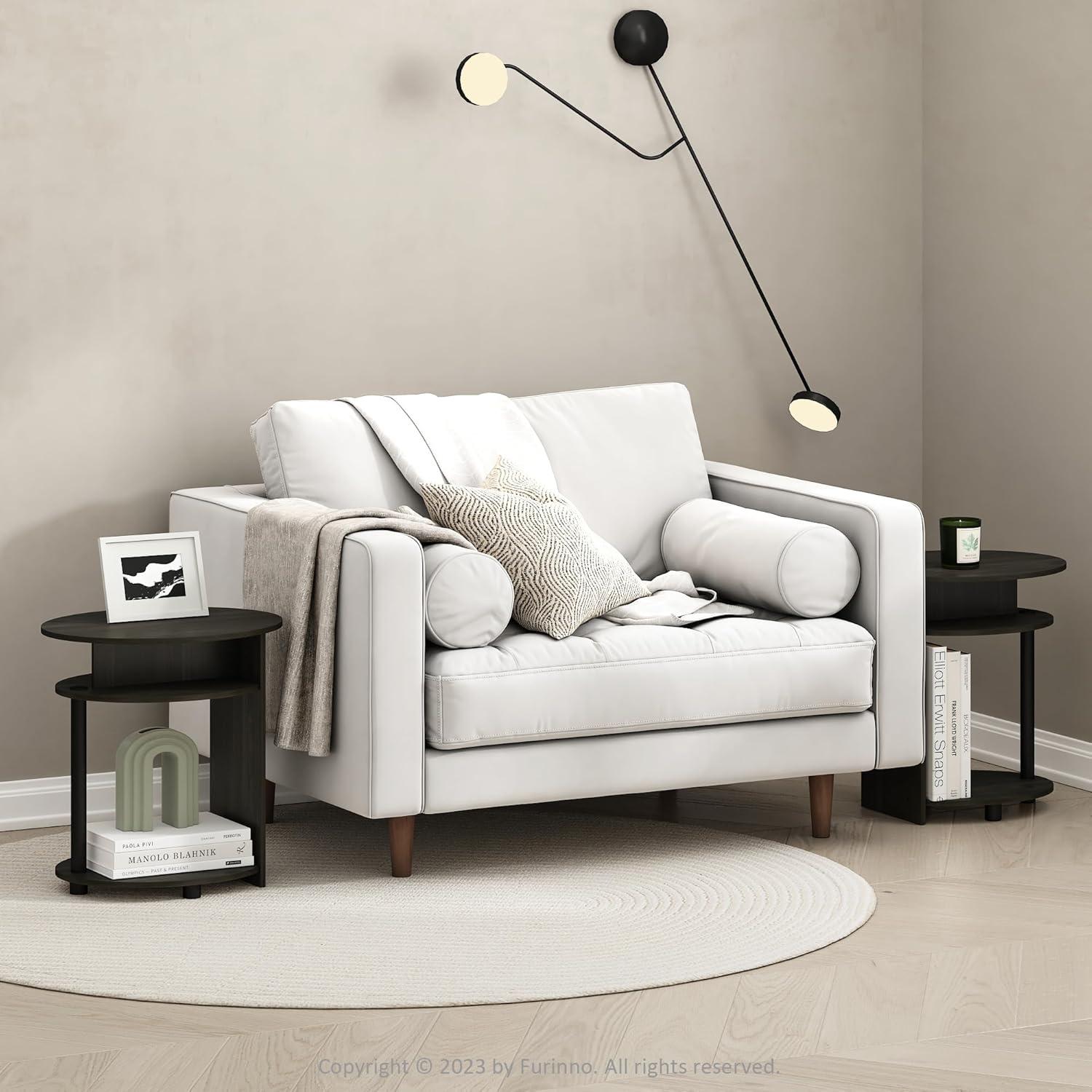 Furinno 2PCS Industrial Oval Coffee Snack End Table Sofa Side Table Laptop Desk Accent Telephone Table,Walnut