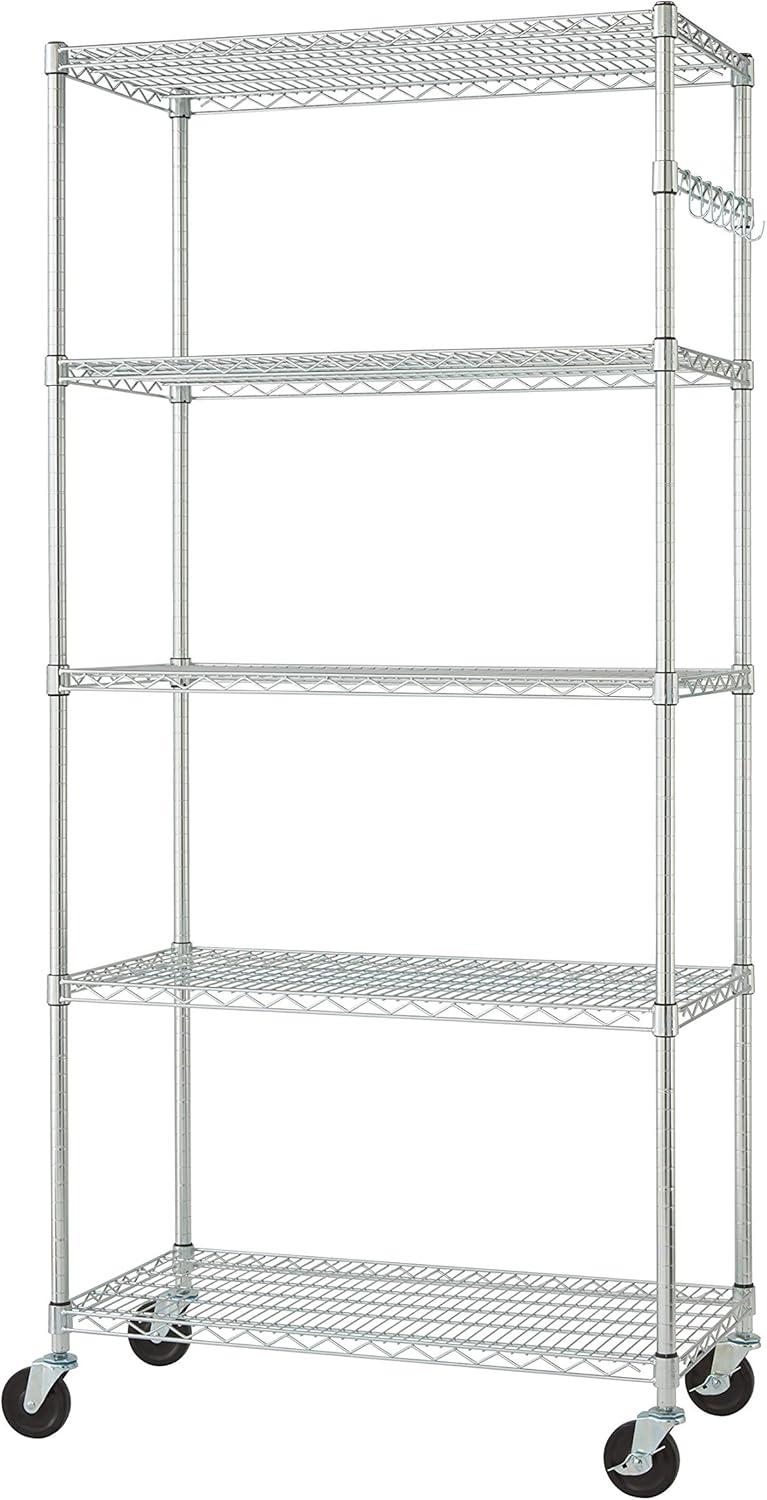 36" W x 18" D x 72" H 5 Tier Wire Shelving with Sidebar and Wheels