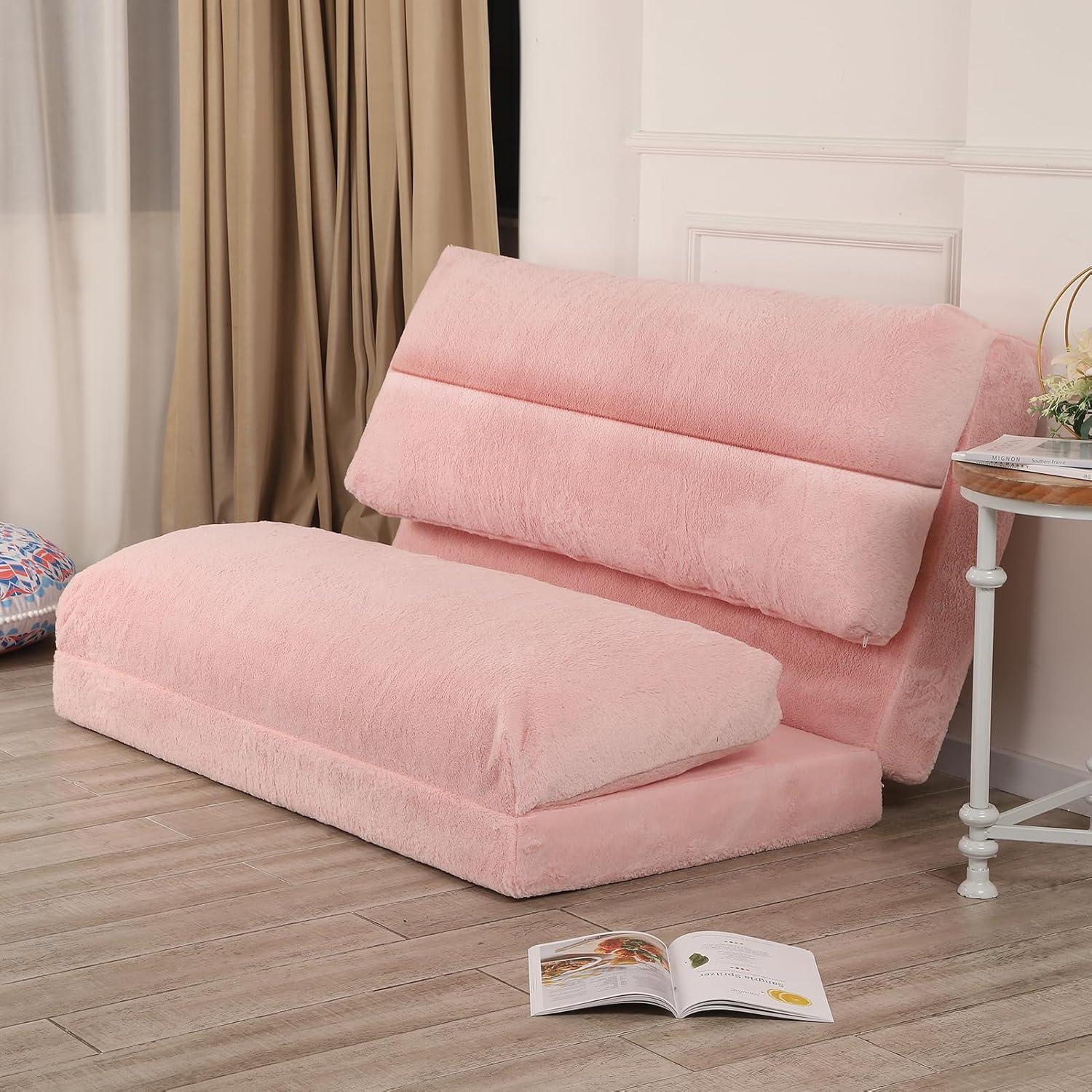 Pink Faux Fur Washable Sleeper Sofa Bed