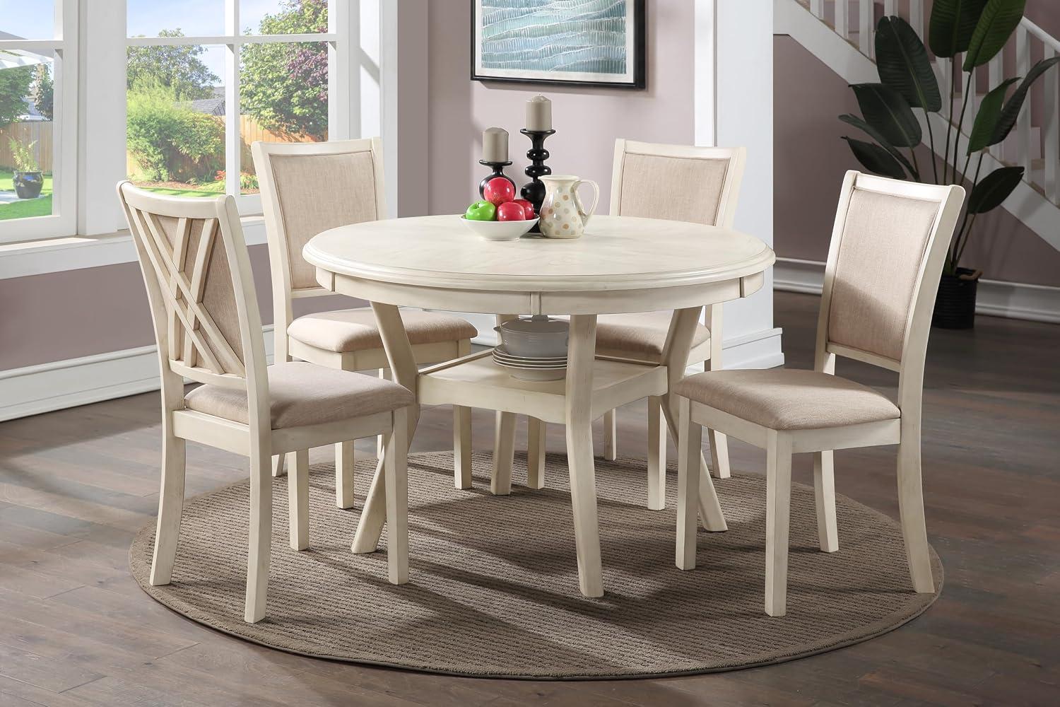 Amy 5-Piece Round Bisque Solid Wood Dining Set