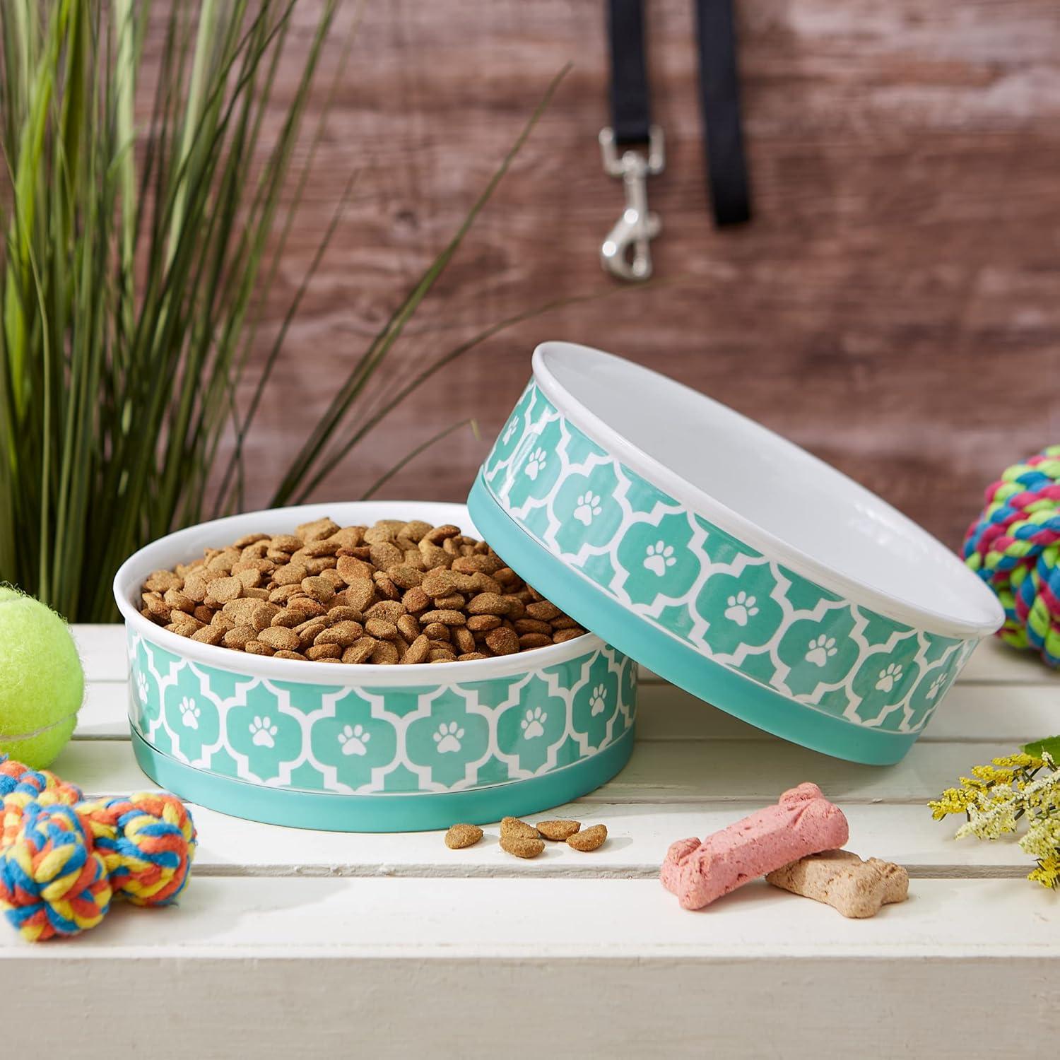 Bone Dry Lattice Pet Bowl, Dishwasher Safe, Large, 7.5x2.4", Aqua, 2 Count