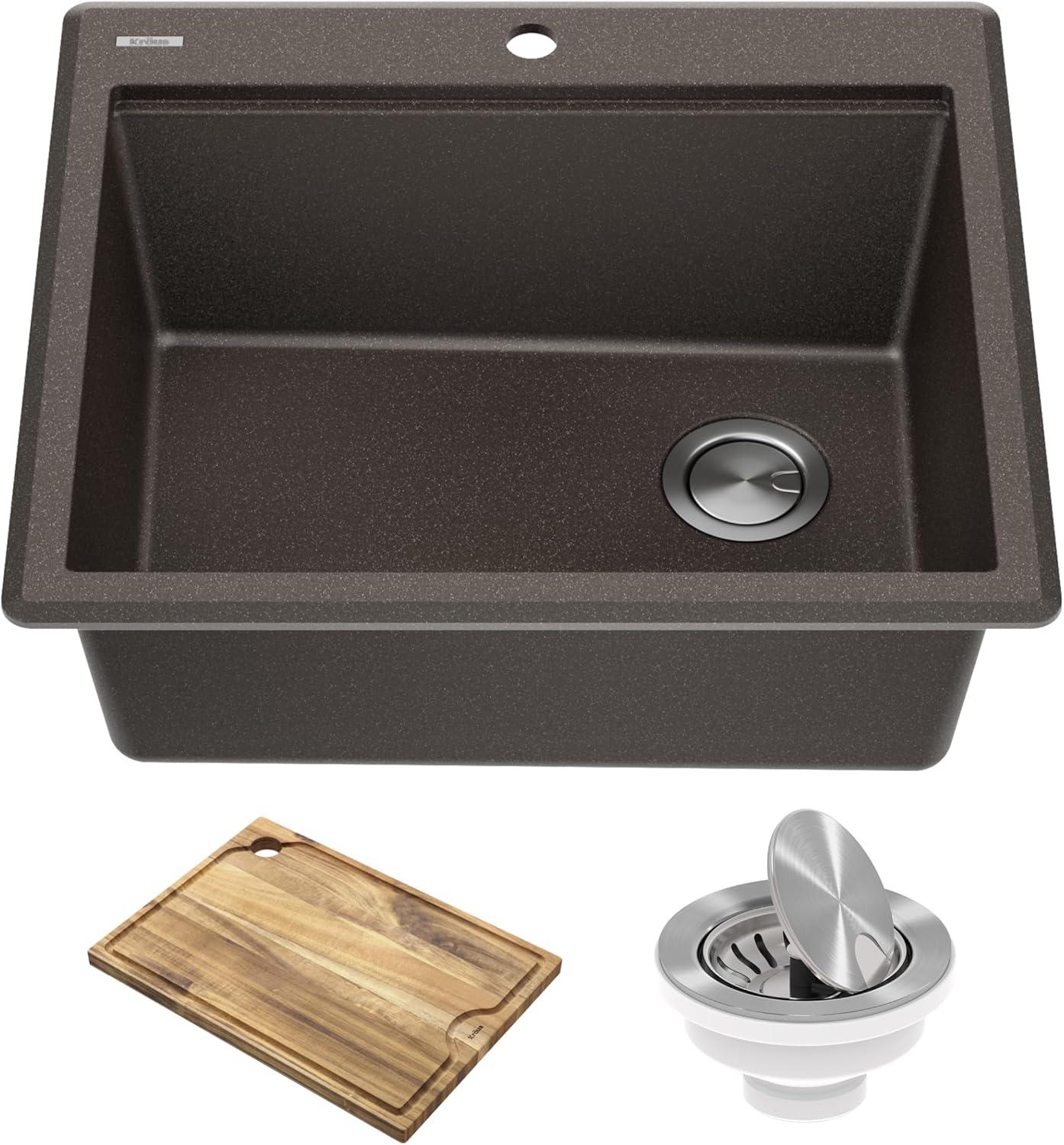 KRAUS Bellucci Granite Composite Workstation Drop-In Top Mount Single Bowl Kitchen Sink with Accessories