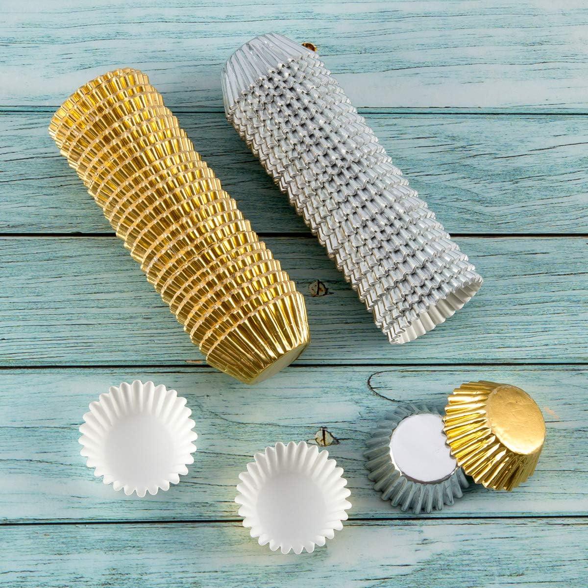 1000 PCS Cupcake Liners 1.25 inches Mini Foil Baking Cups Wrapper Muffin Cases Gold and Silver Tulip Paper Cups for Baby Shower, Birthday Party, Weddings Decorations (Silver,Gold)