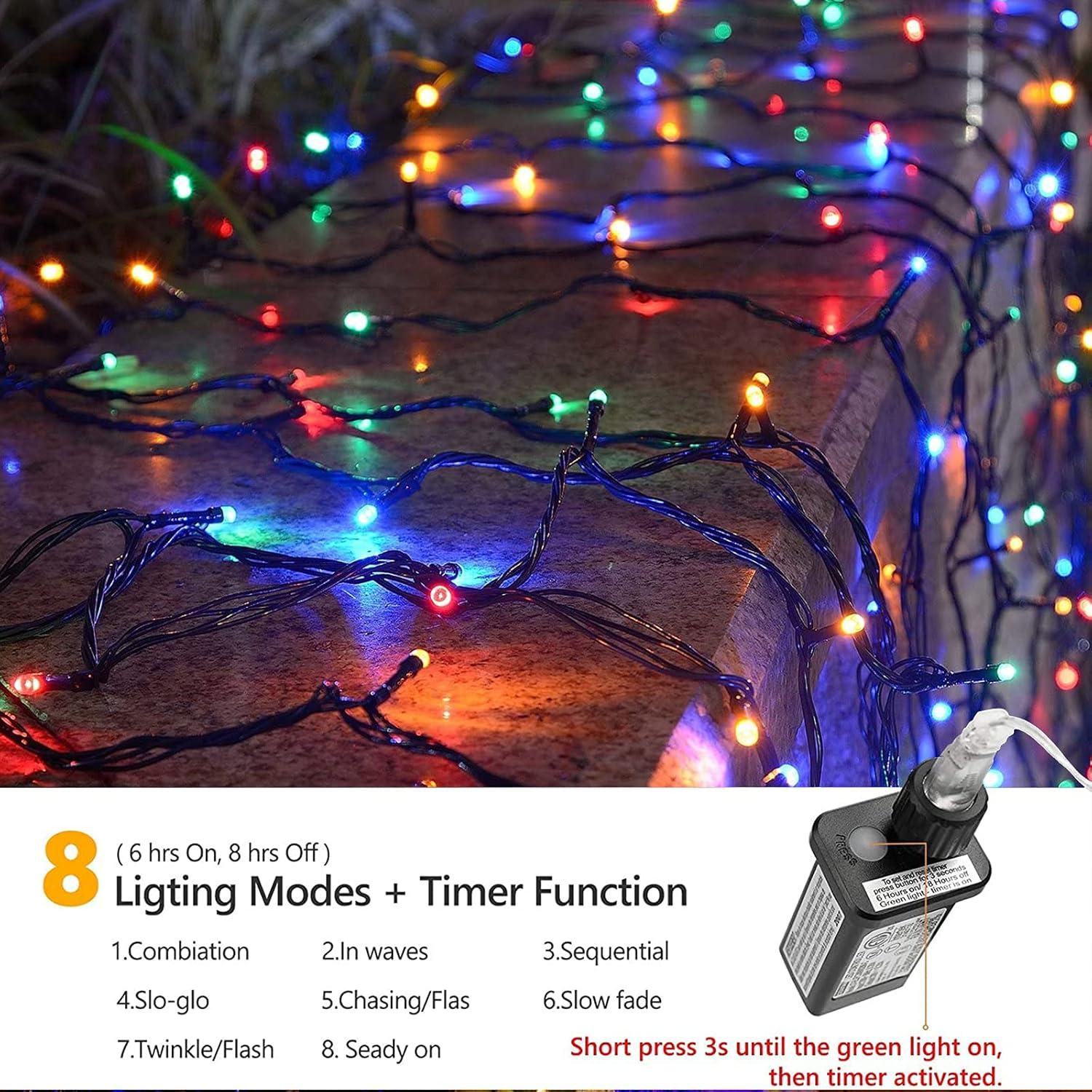 114ft Outdoor Christmas String Lights, 300 LED Connectable with Timer, 8 Modes Multicolor Fairy Twinkle Lights for Indoor/Outdoor Xmas Decorations