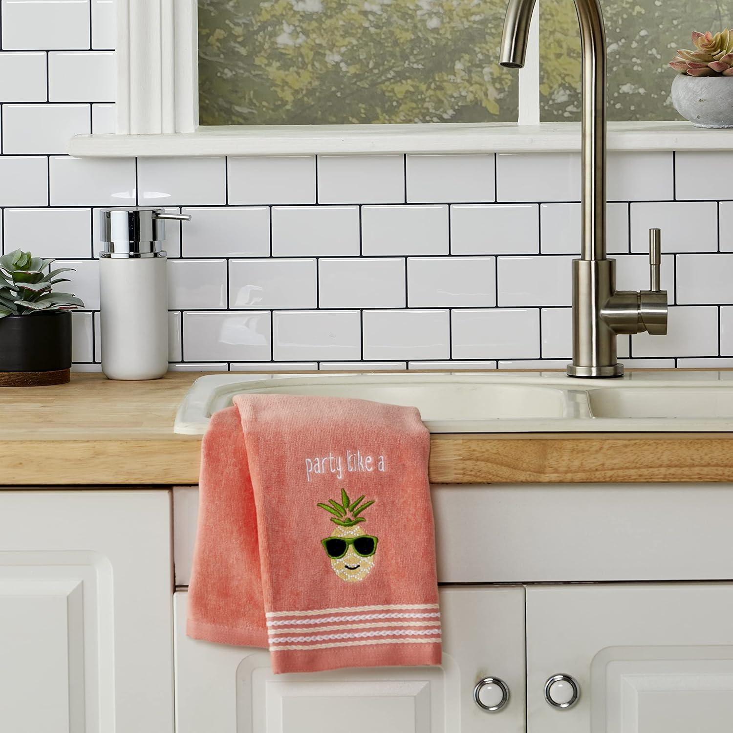 SKL Home 2pc Party Pineapple Hand Towels : Microfiber, Machine Washable, Non-Slip Backing