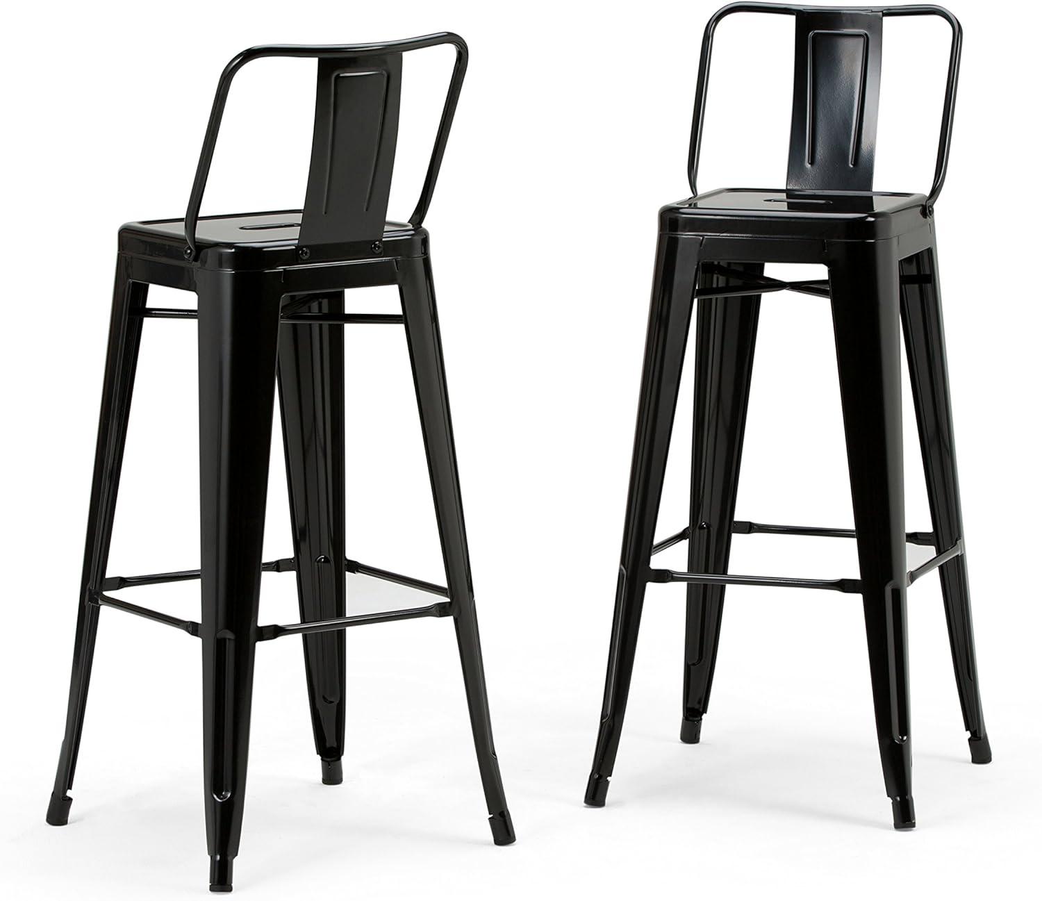 Rayne Industrial Black Metal Bar Stool with Curved Back - Set of 2