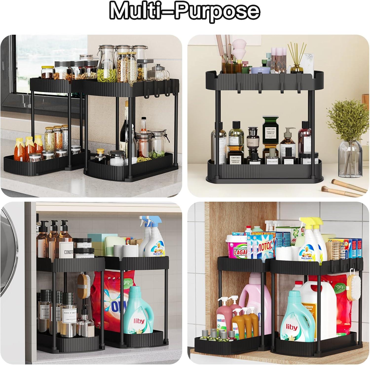 17 Stories 2 Pack Multi-Purpose Pull-Out Storage Organizers, Under Sink Organizers And Storage For Bathroom & Kitchen, Under Cabinet Organizers And Storage, 12.8 Inch, Black