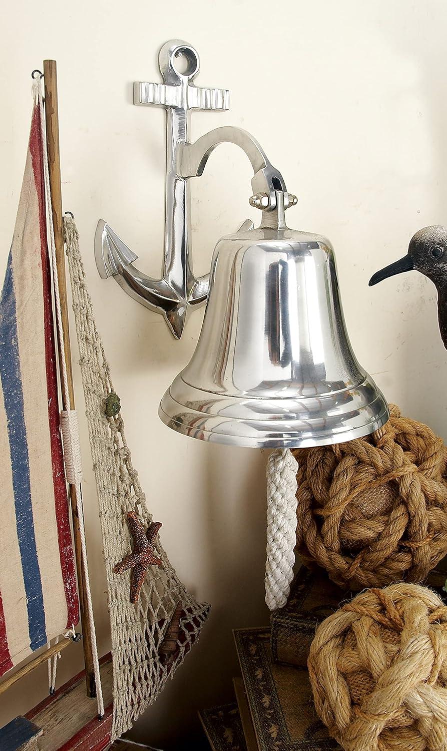 DecMode Silver Aluminum Metal Bell Wall Decor with Anchor Backing