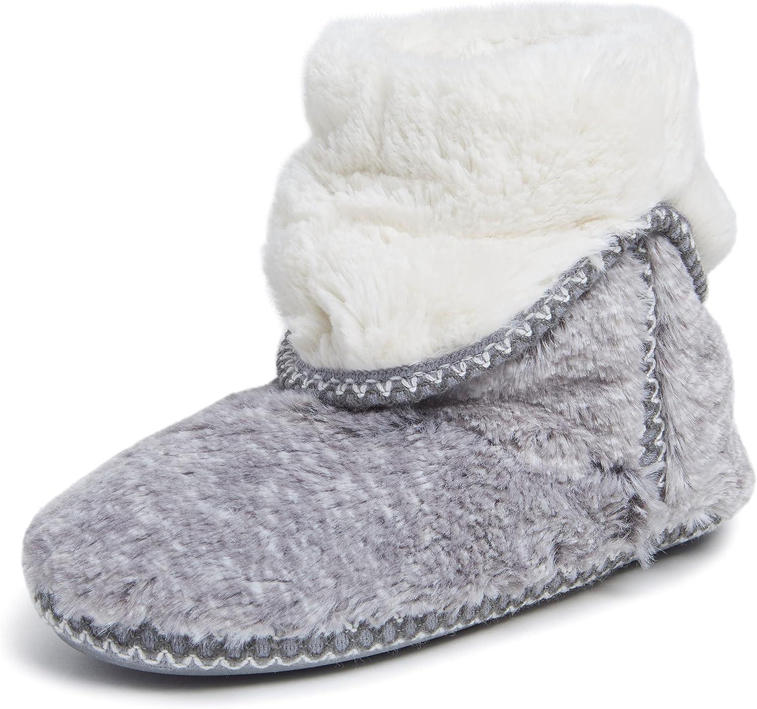 Cozy Leopard Faux Fur Women's Bootie Slipper in Grey Frost