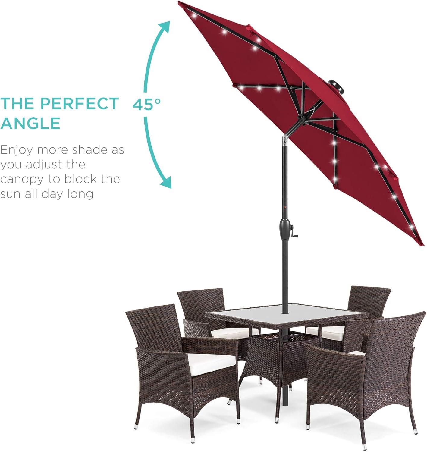 Best Choice Products 7.5ft Outdoor Solar Patio Umbrella for Deck, Pool w/ Tilt, Crank, LED Lights - Burgundy