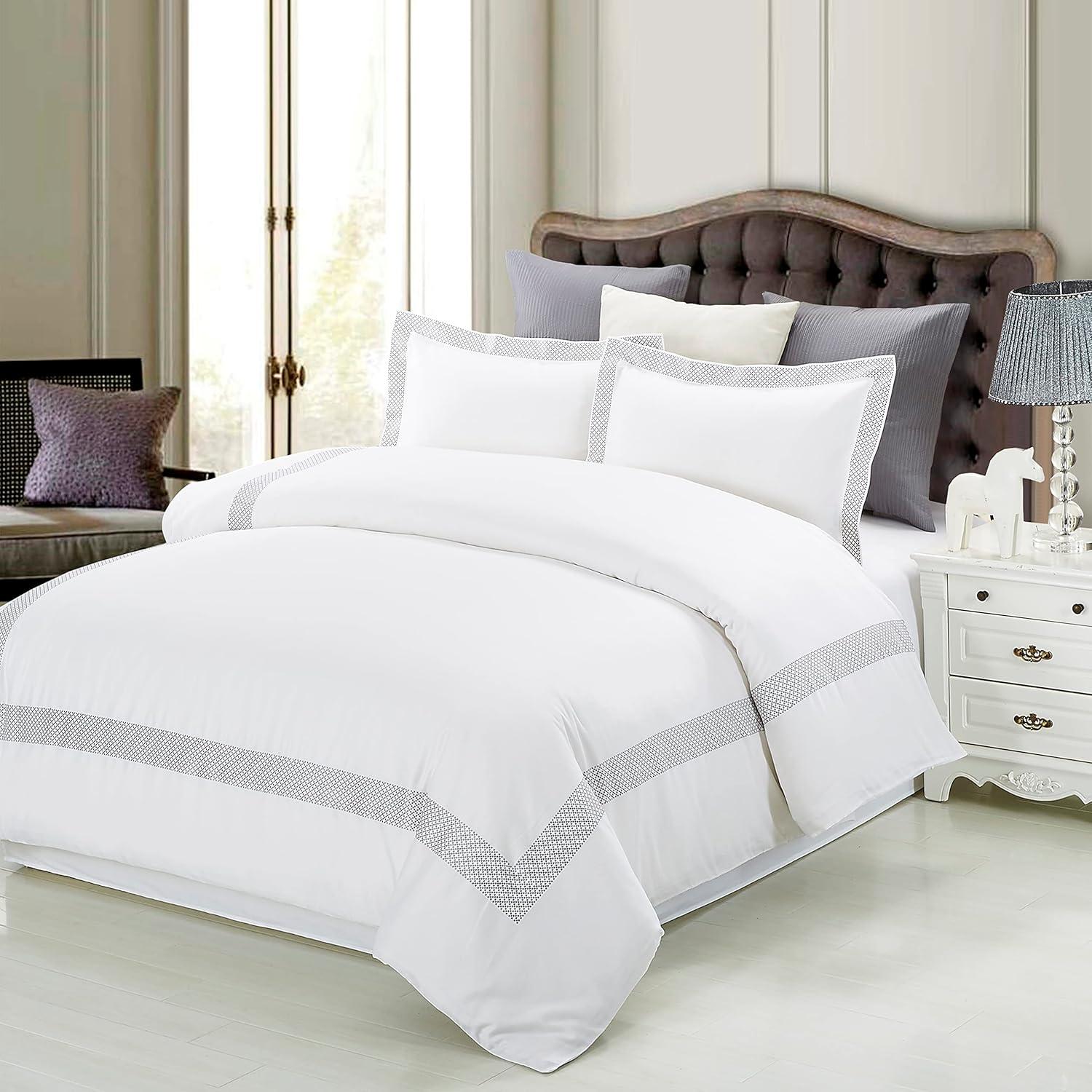 Superior Cotton Embroidered Duvet Cover Set, Twin/ Twin XL, White