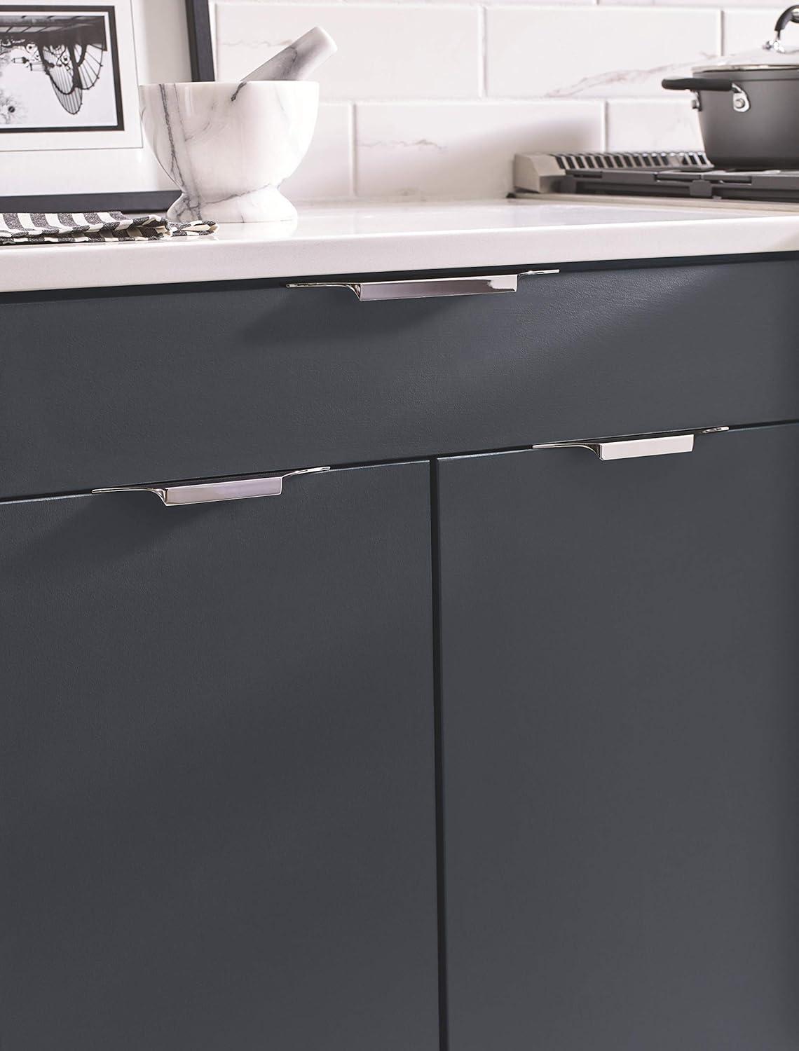 Polished Chrome Modern Cabinet Edge Pull with Mounting Hardware