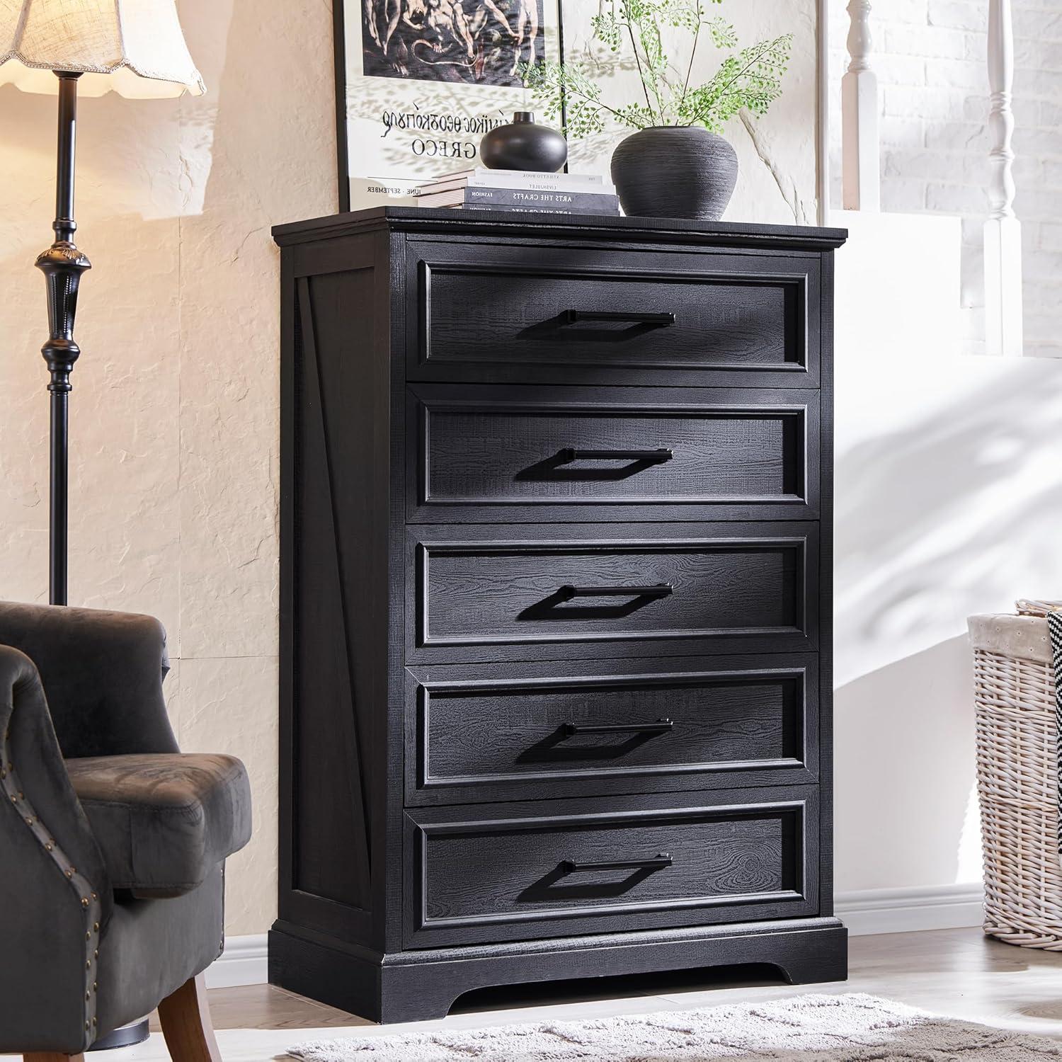 Gracie Oaks Quintone 46" Farmhouse 5 Drawer Dresser,Tall Chest of Drawer With Anti-Tip for Bedroom
