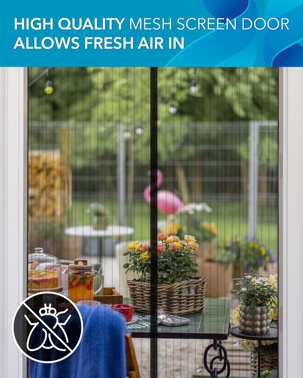 Easy Install Upgraded Magnetic Screen Door Mesh 38”x82” – Strong Magnets, Pet Tested, Keeps Bugs Out