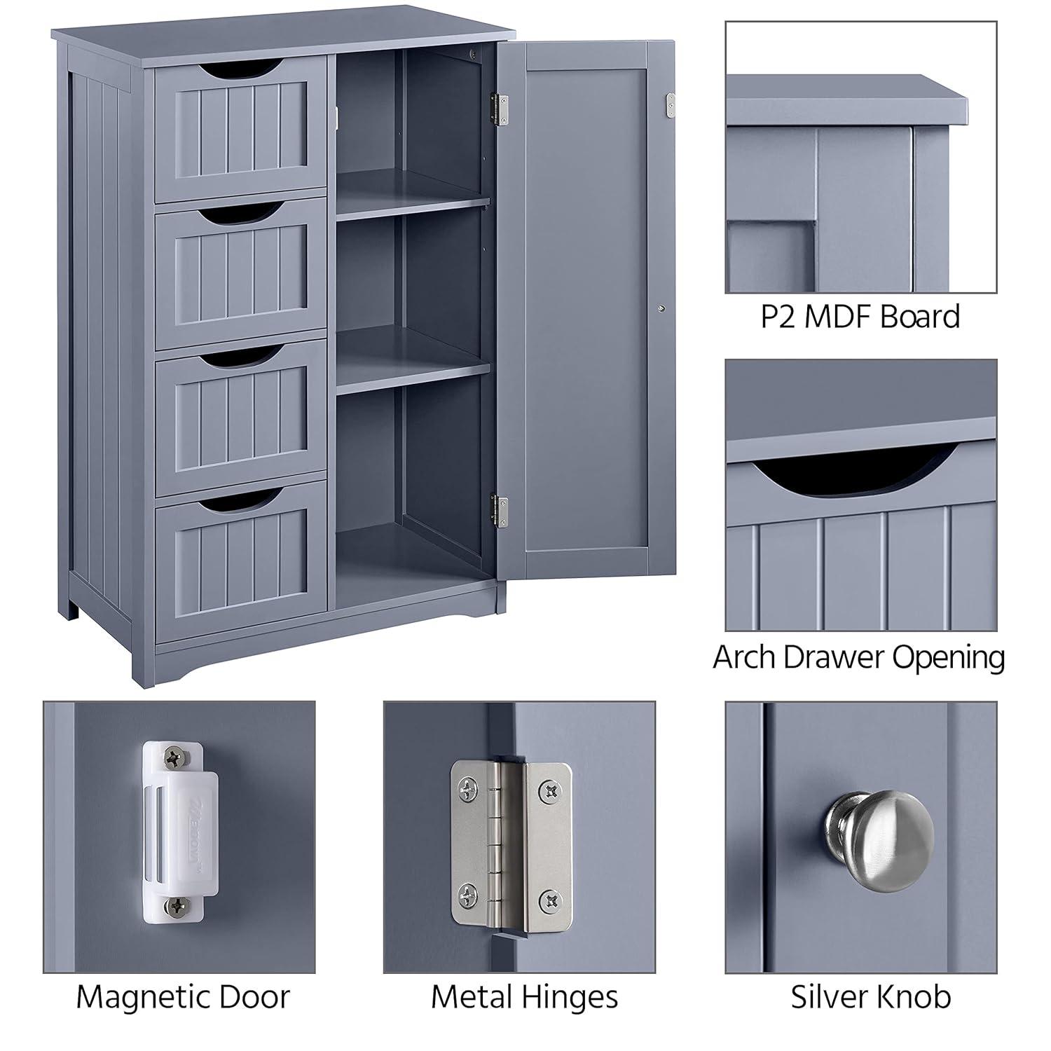 Yaheetech Wooden Bathroom Floor Cabinet with 4 Drawers Gray