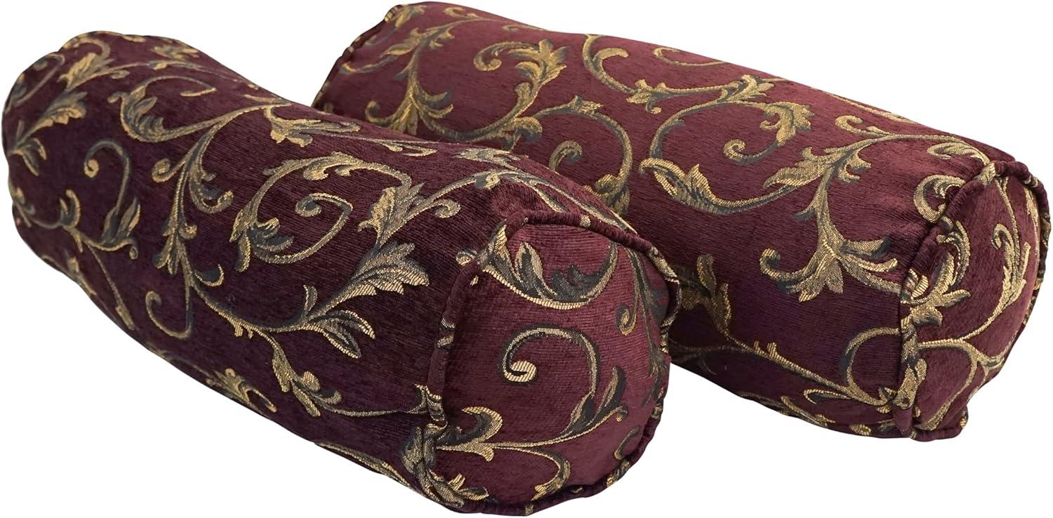 Burgundy Jacquard Chenille Bolster Pillows Set of 2