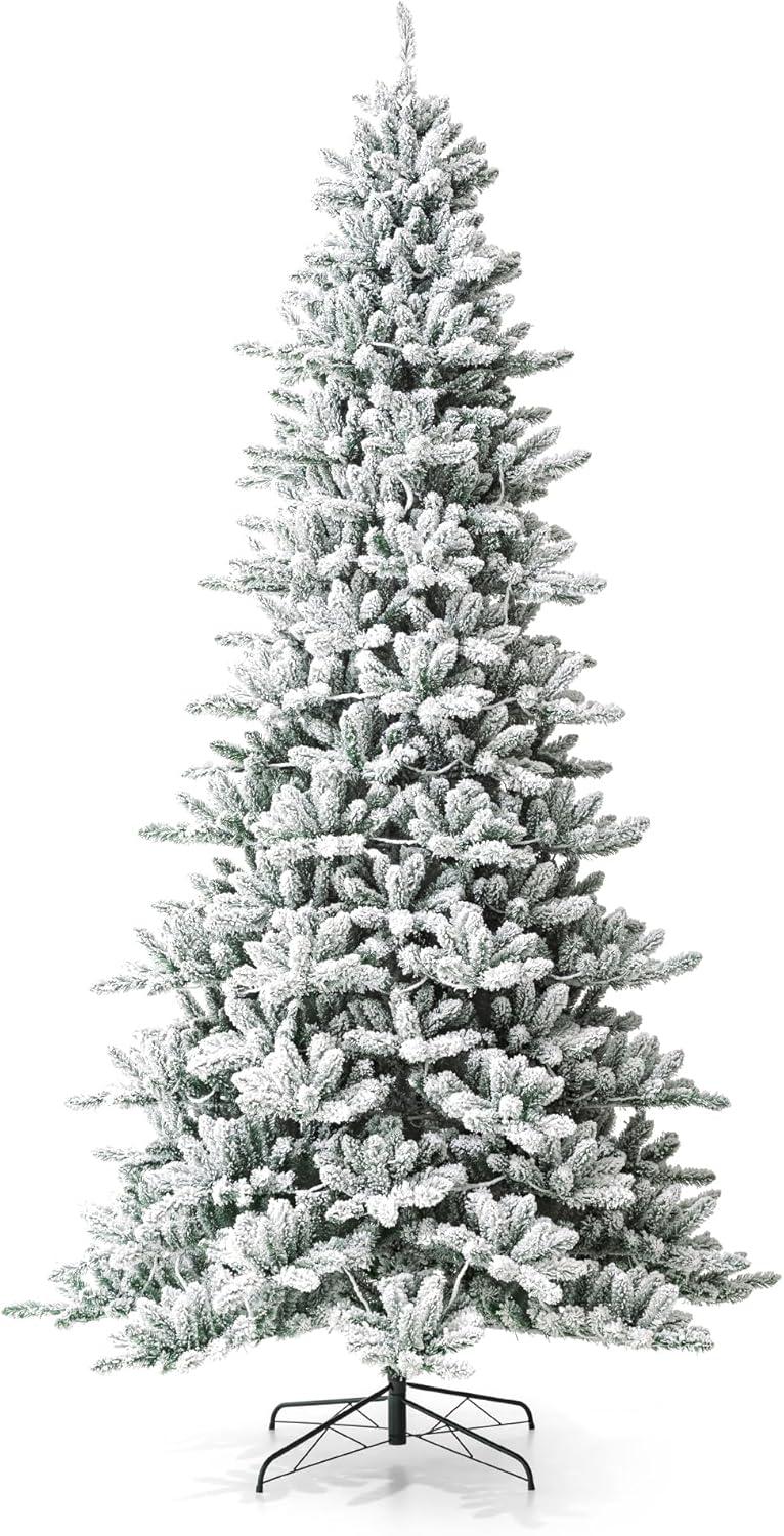 Glitz Design Glitzhome 9ft Pre-Lit Snow Flocked Fir Artificial Christmas Tree with 650 Warm White