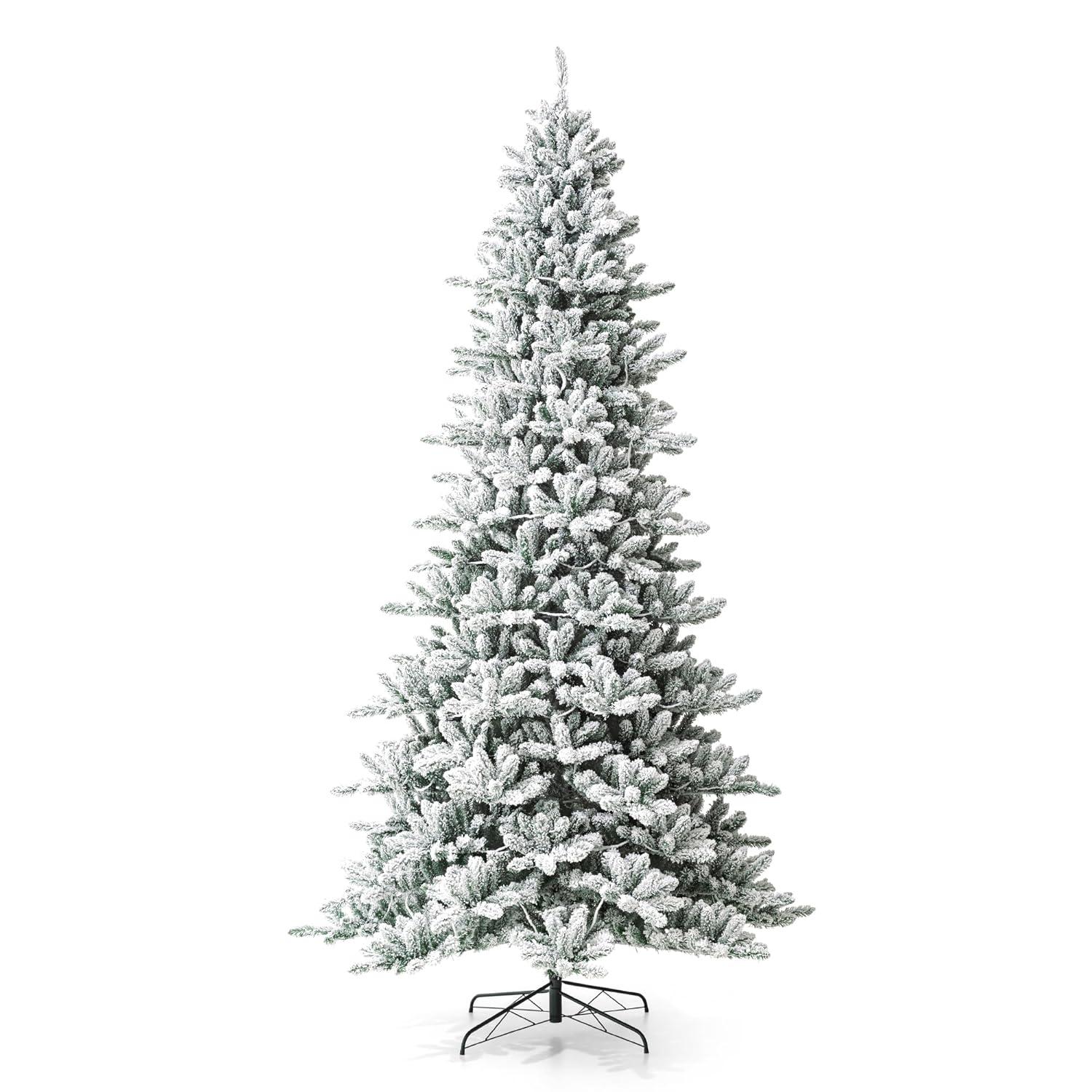Glitz Design Glitzhome 9ft Pre-Lit Snow Flocked Fir Artificial Christmas Tree with 650 Warm White
