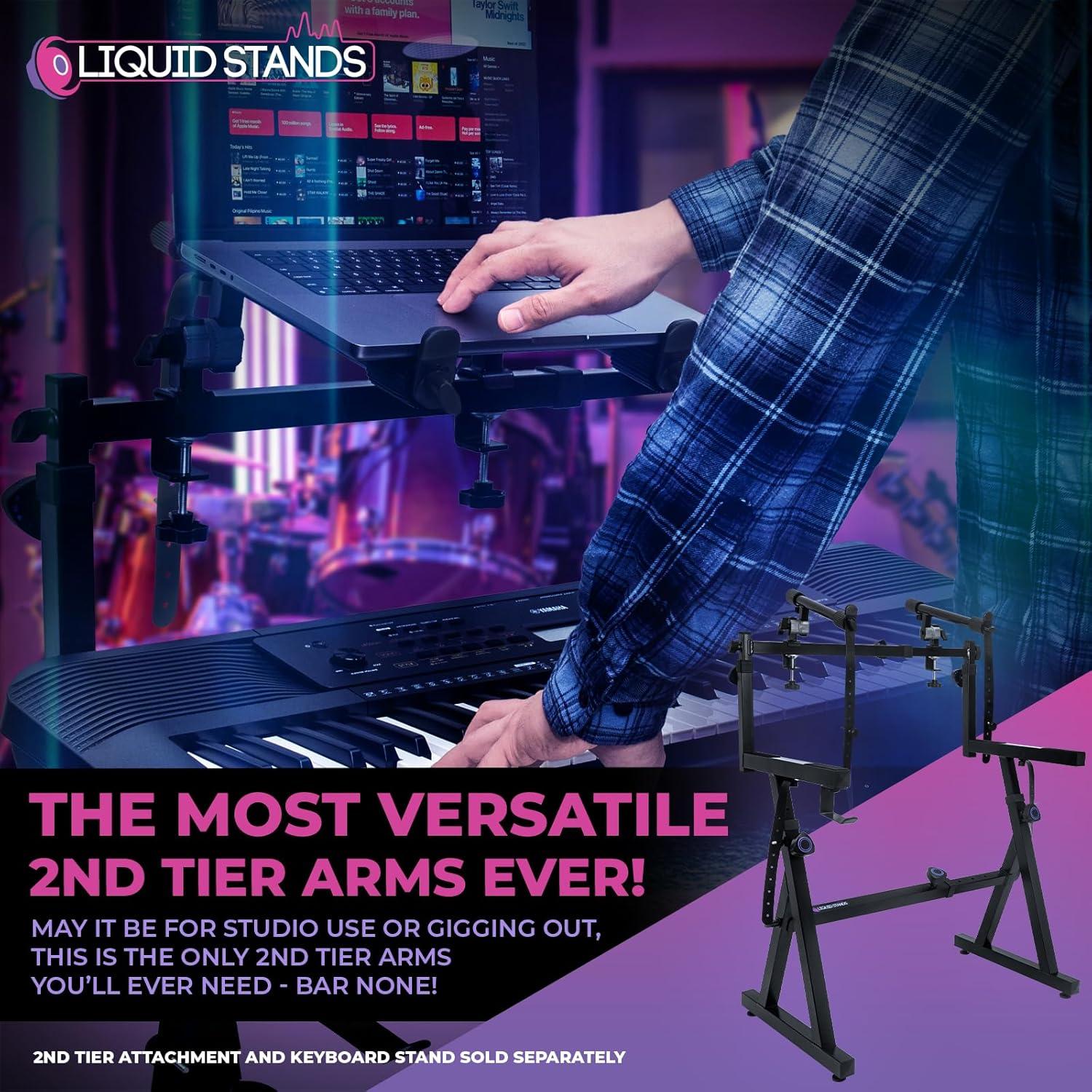 Liquid Stands 2nd Tier Keyboard Stand Attachment with Straps - Arms Only - Double Stand Extender for Square Tube Z Style Stands