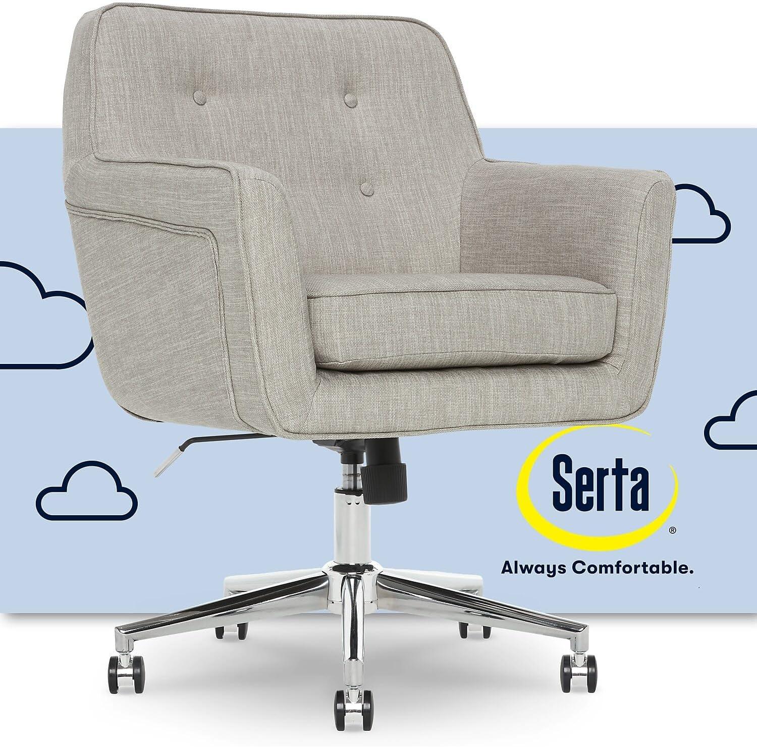 Serta Ashland Modern Office Chair, Mid-Back, Quality Memory Foam Cushion, Metal Base Chrome Finish