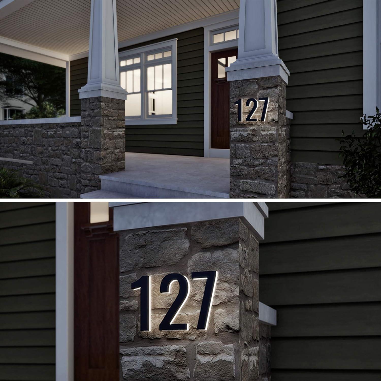 5 Inch Backlit LED House Number - Modern Stainless Steel Address Number with 6000K White Light, Acrylic Backing - 12V Powered, Mounting Plate Sold Separately - Black (Number 3)