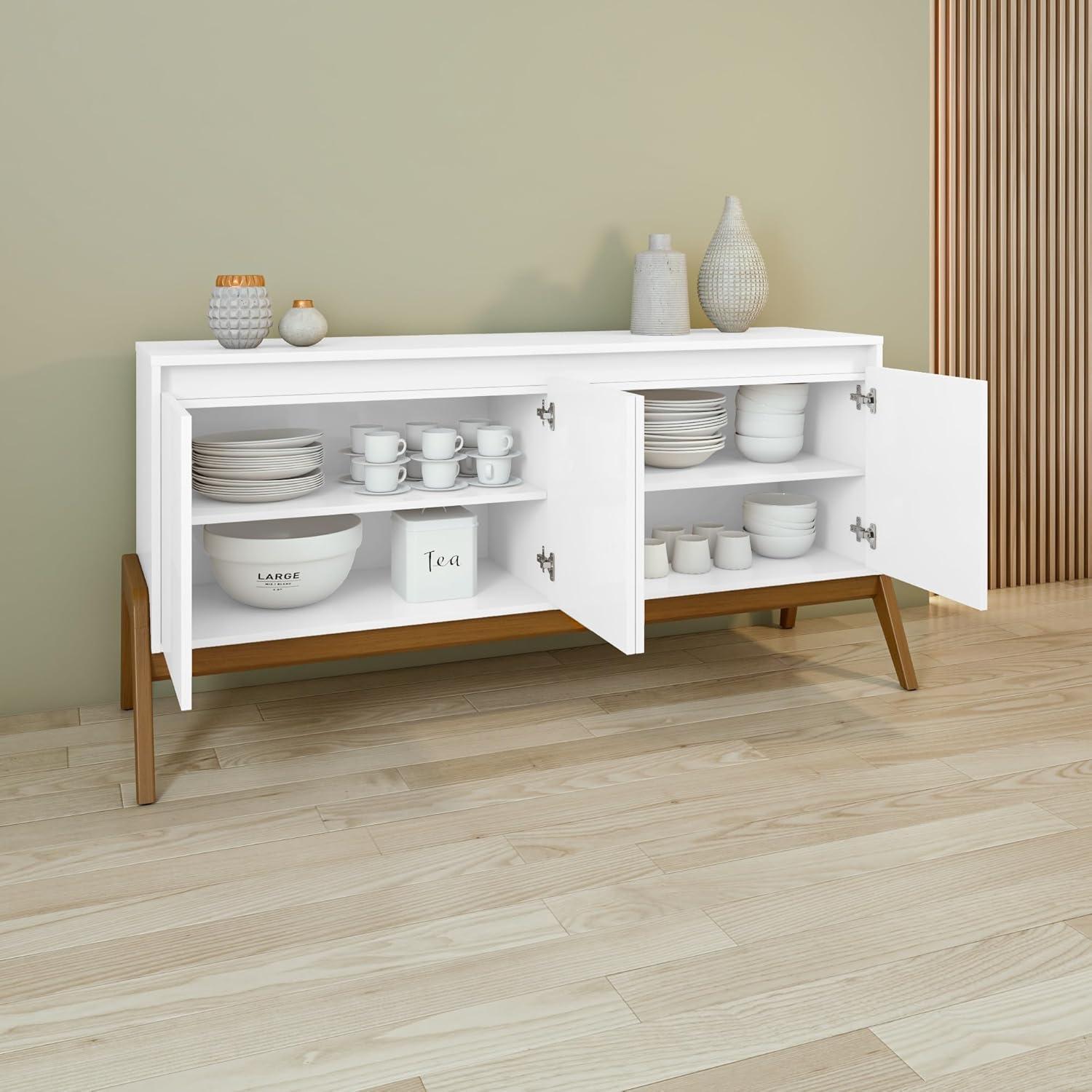 Manhattan Comfort Gales 63.32 Sideboard with Solid Wood Legs in Matte White