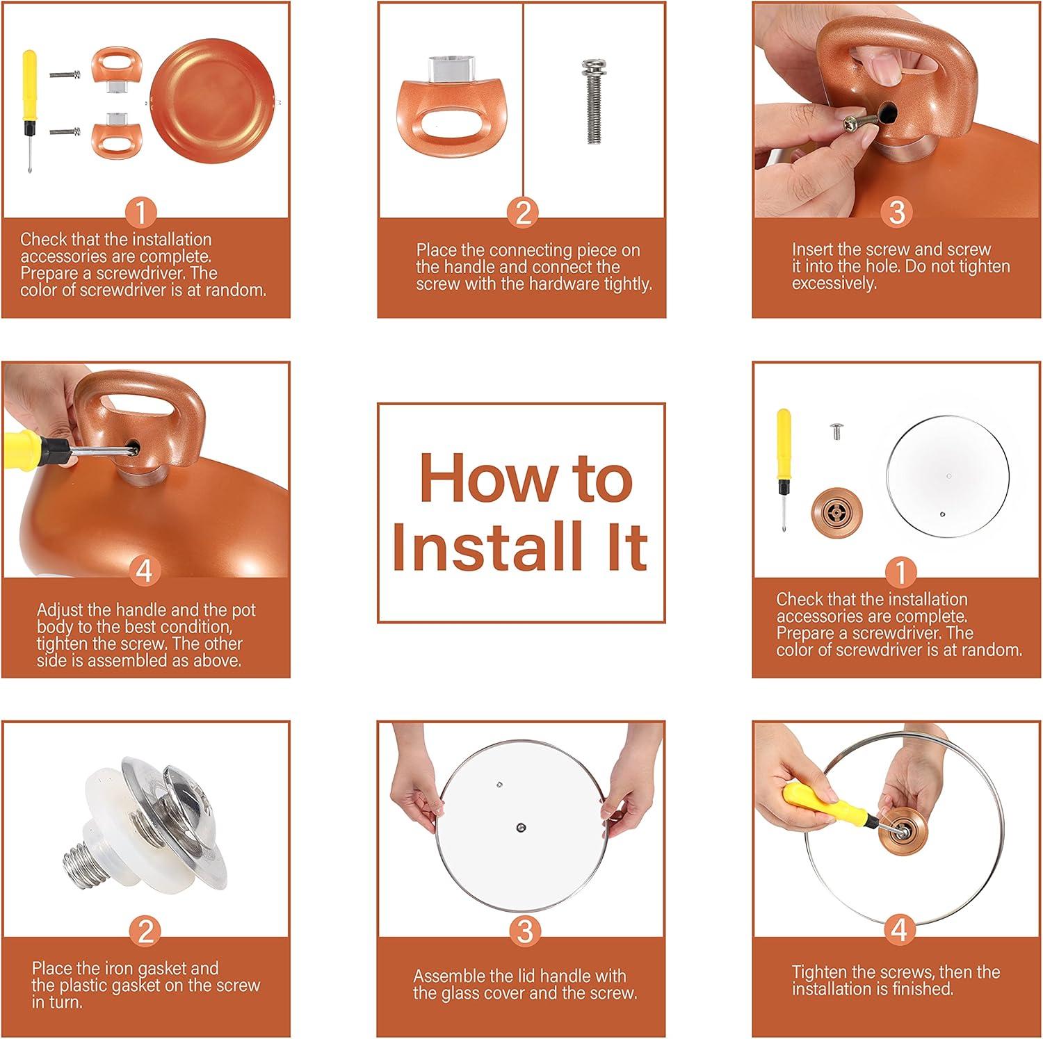 Clockitchen Non Stick Pots and Pan Set, 10pcs Cookware Set with Ceramic Coating, Non-toxic Cooking Pot, Compatible with All Stoves, Copper