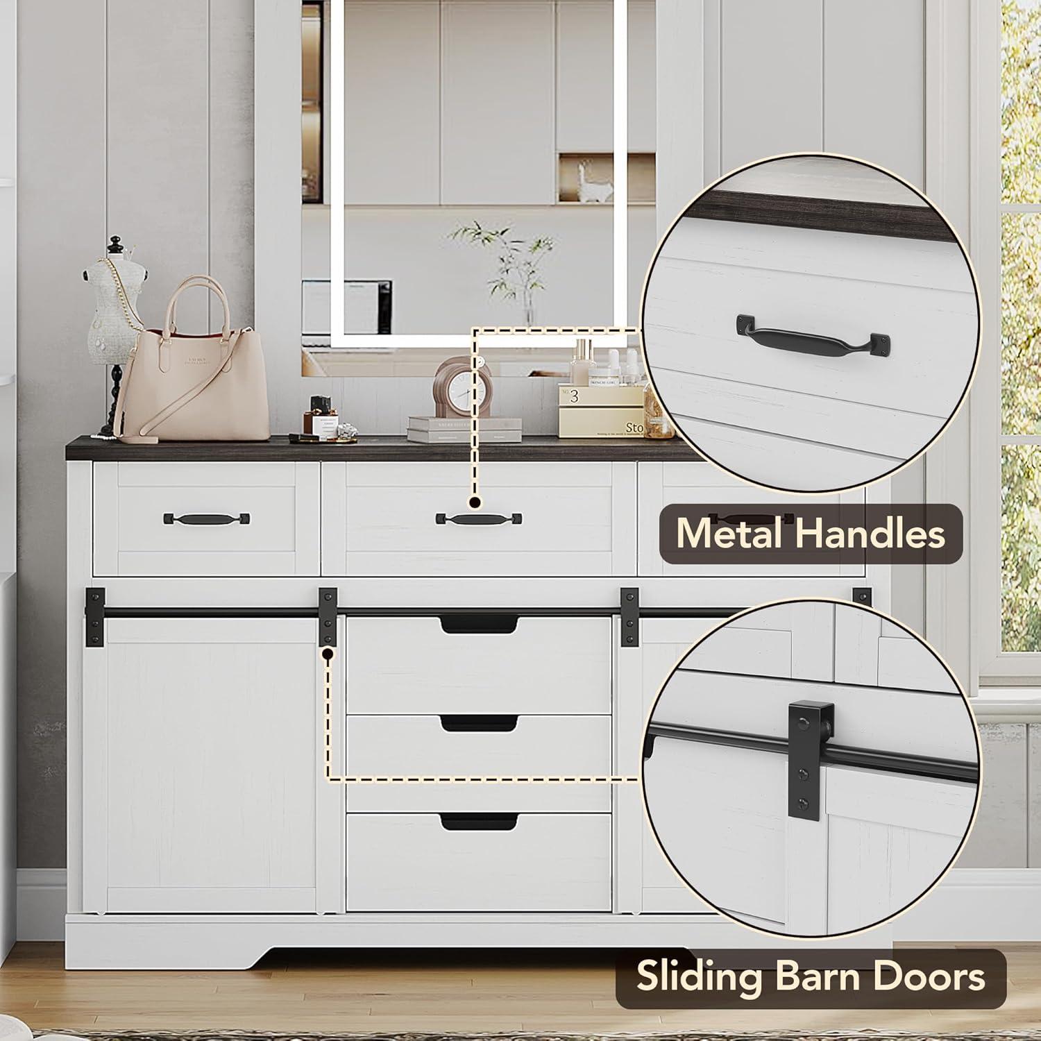 6 Drawers Dresser for Bedroom,Wood Dresser & Chest of Drawers with Sliding Barn Doors,Farmhouse Buffet Cabinet&TV Stand for Bedroom, Living Room,Kitchen