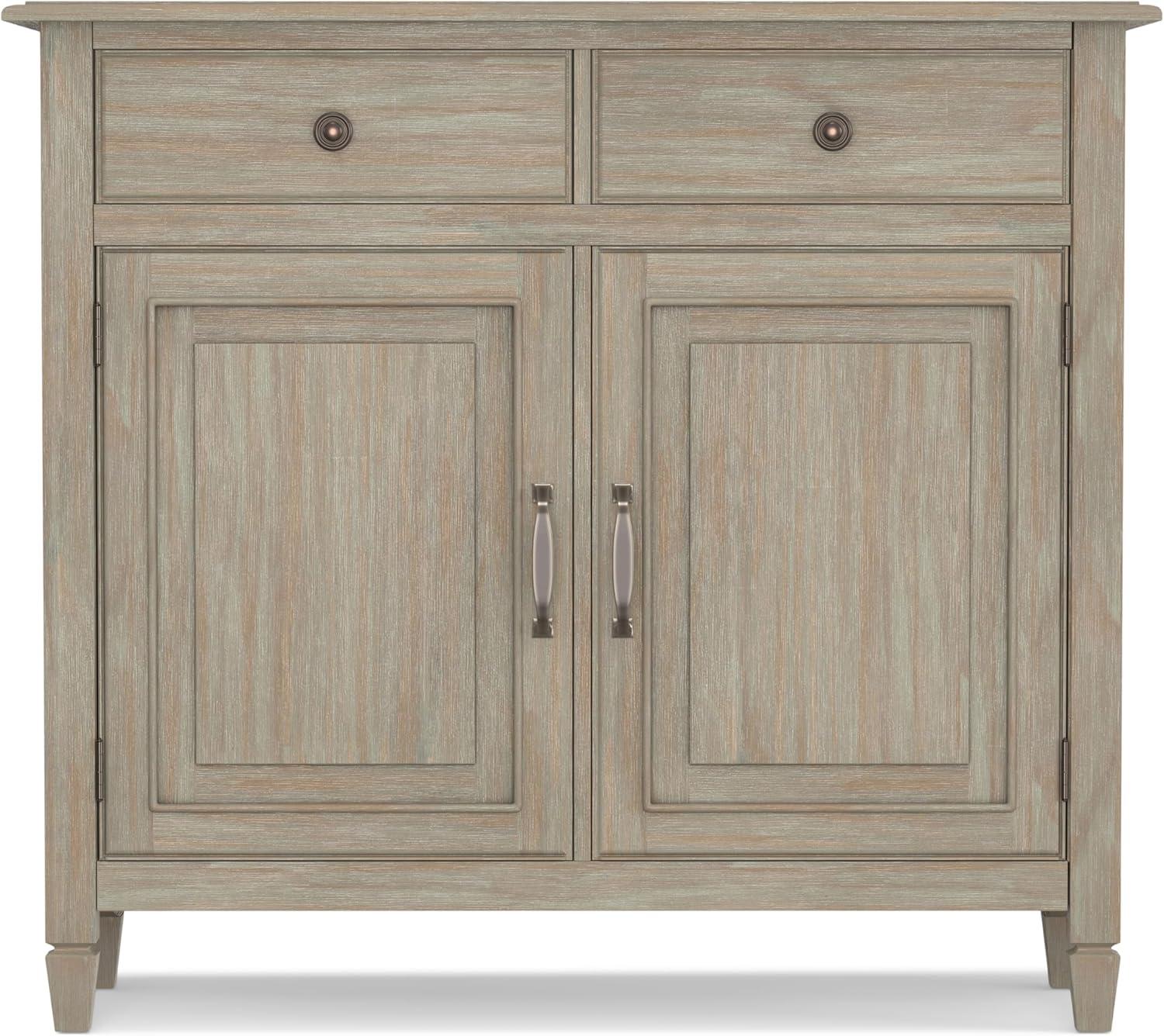 Distressed Grey Solid Wood Freestanding Storage Cabinet with Adjustable Shelving