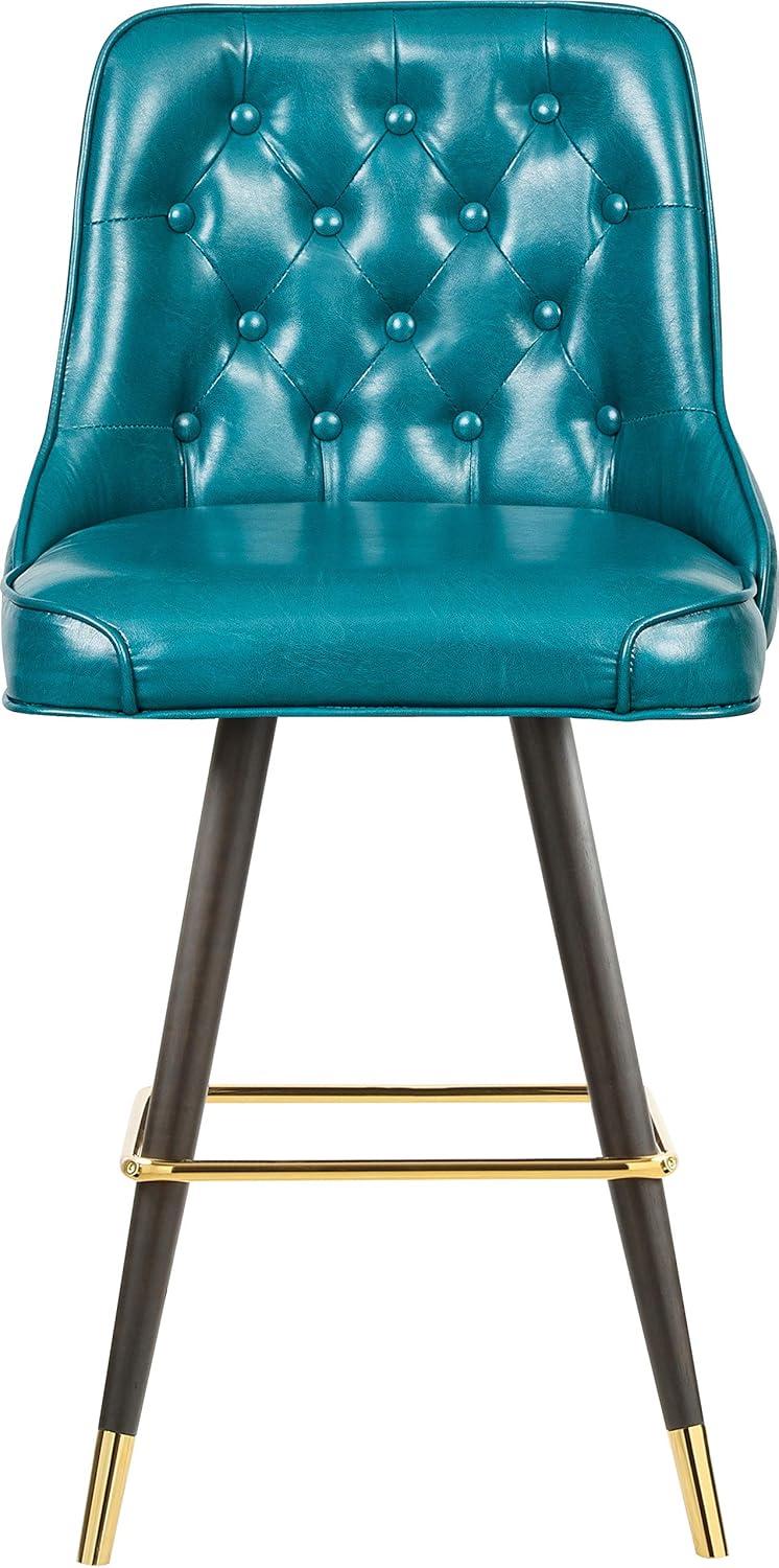 Meridian Furniture 908Blue-C Portnoy Collection Modern | Contemporary Vegan Leather Counter Height Stool with Button Tufting and Custom Matte Black Metal Legs, Teal, 20.5" W x 22.5" D x 40" H