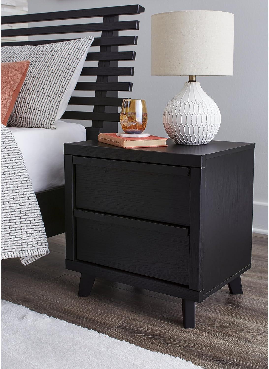 Black Modern 2-Drawer Nightstand with Wireless Charging