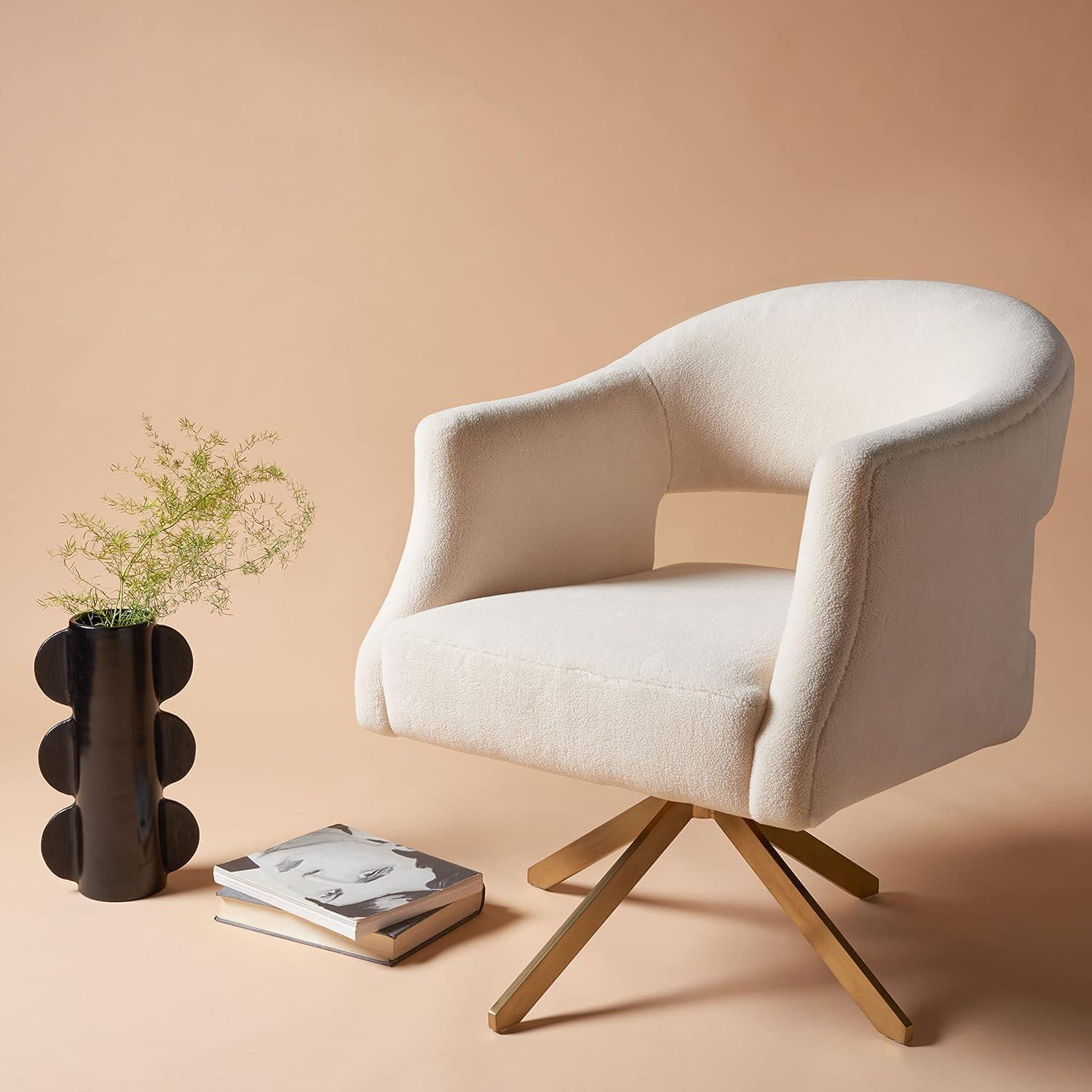 Quartz Swivel Accent Chair - Ivory/Gold - Safavieh.