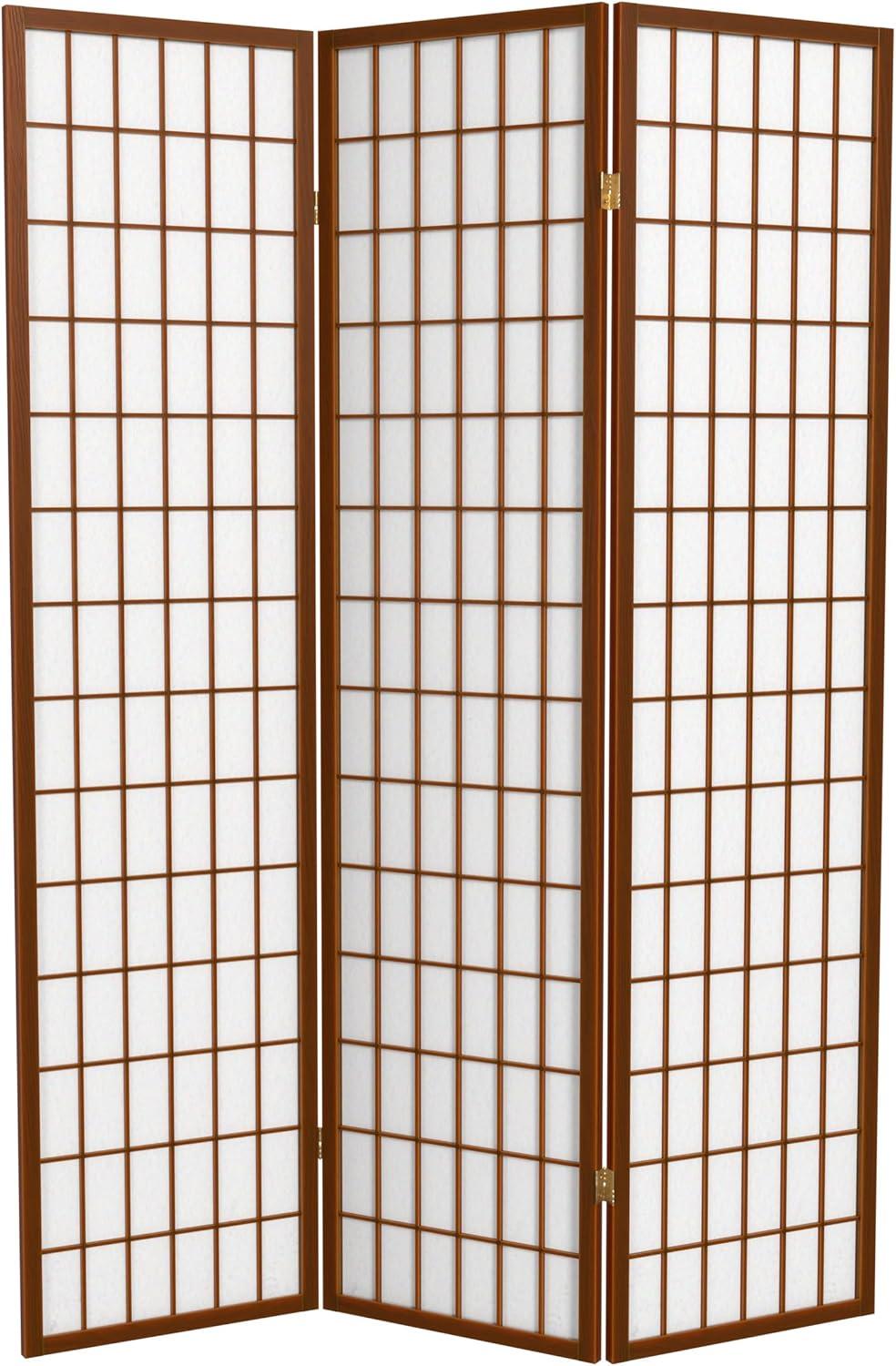Oriental Furniture 6 ft. Tall Window Pane Shoji Screen - Walnut - 3 Panel