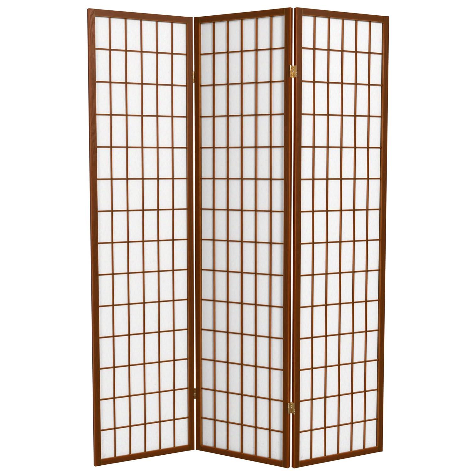 Oriental Furniture 6 ft. Tall Window Pane Shoji Screen - Walnut - 3 Panel