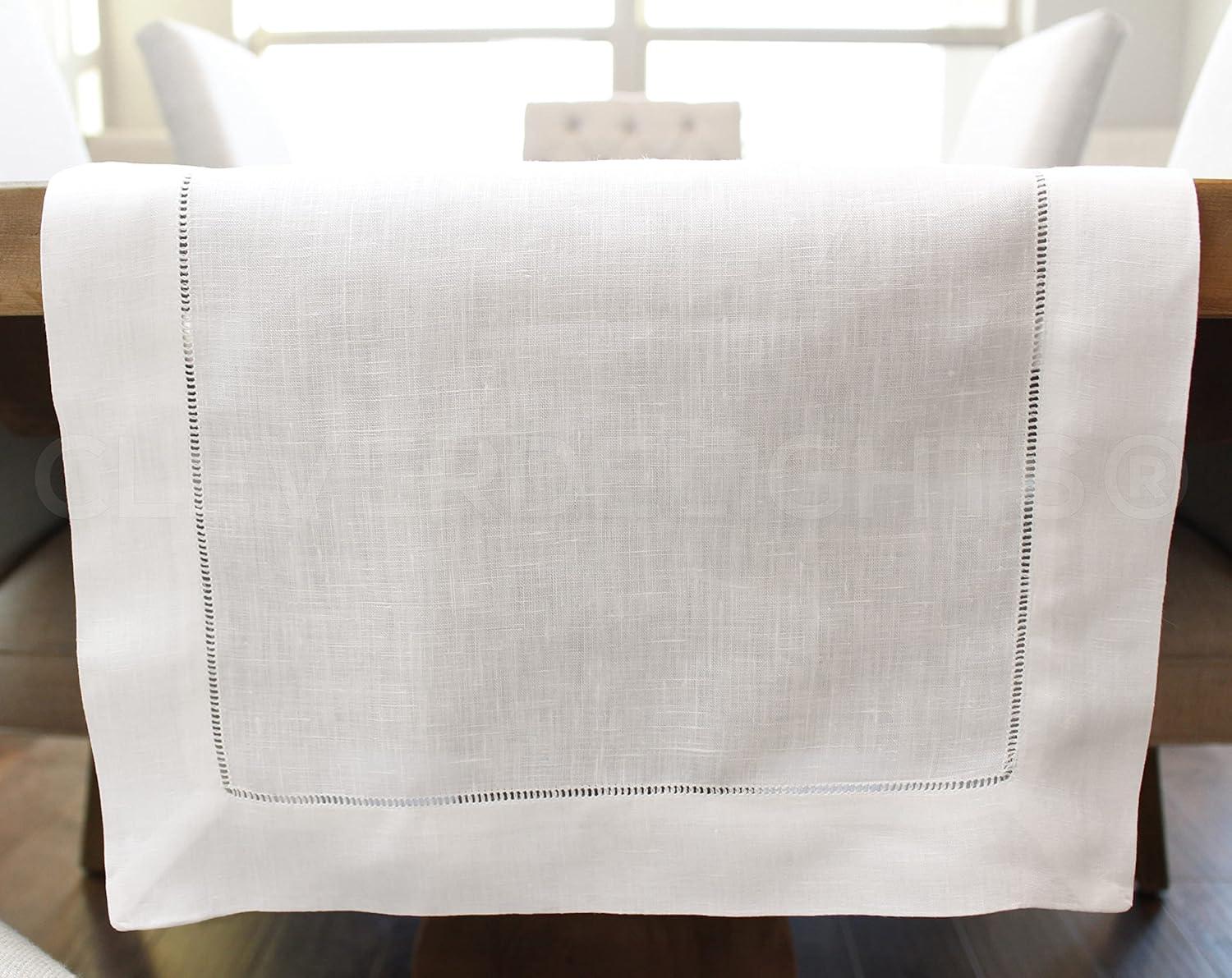 CleverDelights White Hemstitch Table Runner - 16 x 72 Inch - 55/45 Linen Cotton Blend